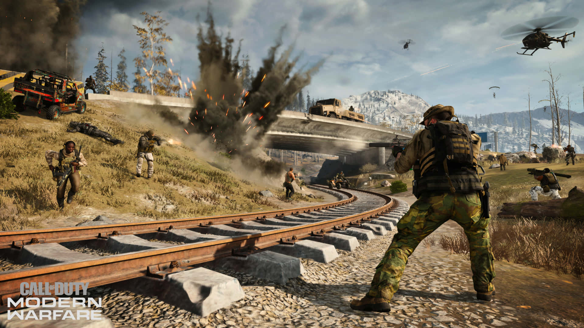 Call of Duty PS4, railway tracks, bridge, Full HD Desktop Wallpaper
