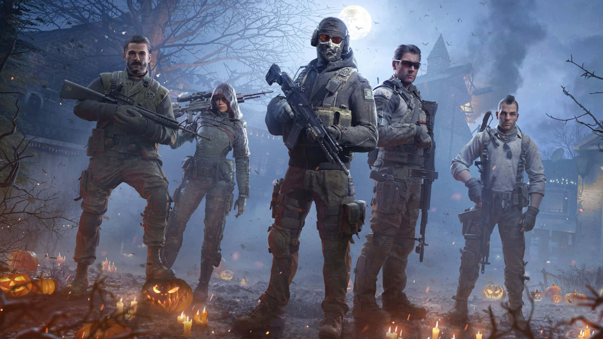 Call Of Duty PS4, Halloween setting, glowing jack-o'-lanterns, Full HD Desktop Wallpaper