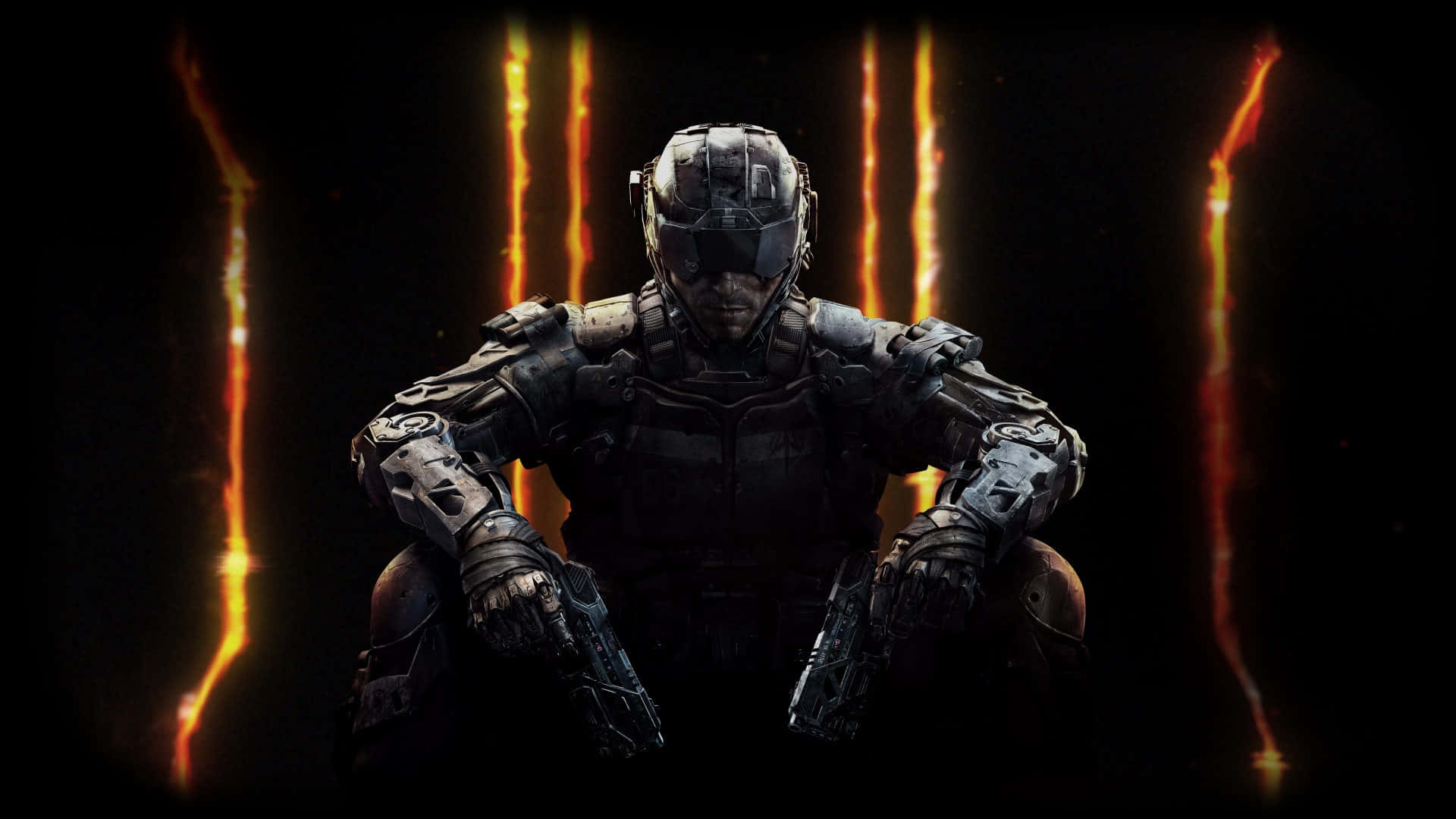 Call Of Duty 2020, dark futuristic armor, glowing orange vertical energy beams, Full HD Desktop Wallpaper