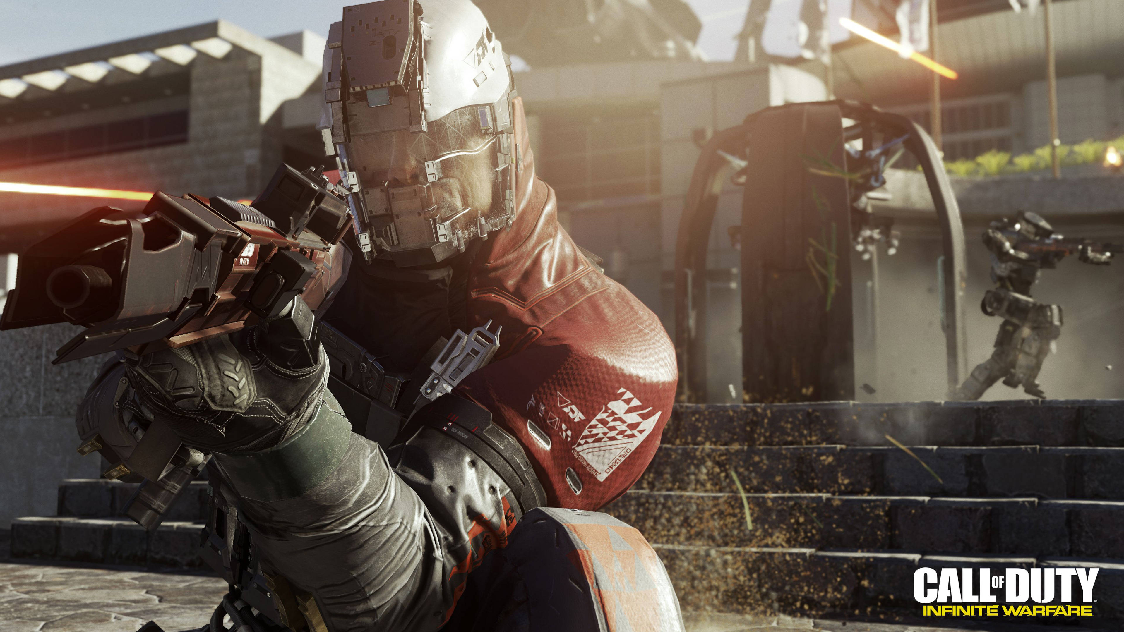 Call Of Duty, futuristic armor, sunlit urban battlefield, 4K Desktop Wallpaper