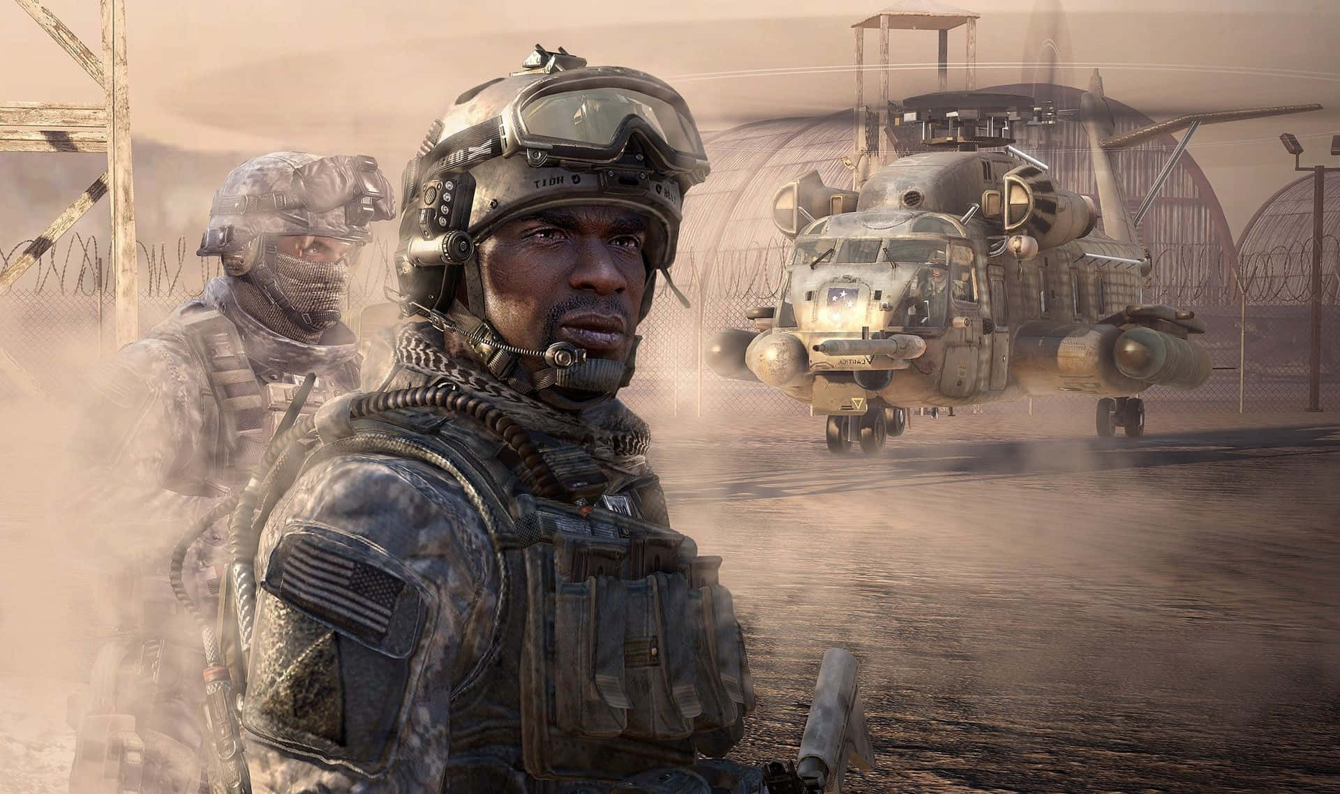 Call of Duty Soldiers, desert camouflage, military helicopter, Full HD Desktop Wallpaper