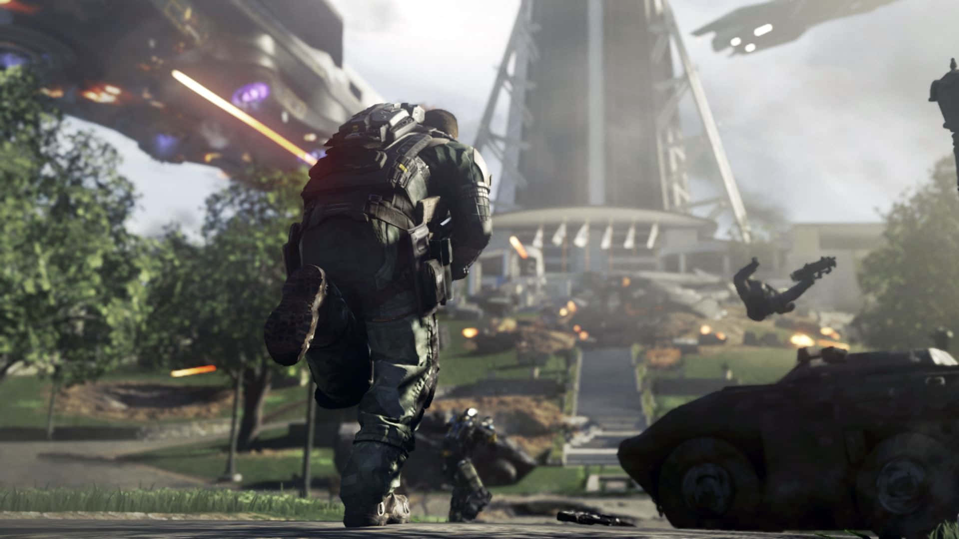 Call of Duty Soldiers, tactical gear, war-torn futuristic cityscape, Full HD Desktop Wallpaper