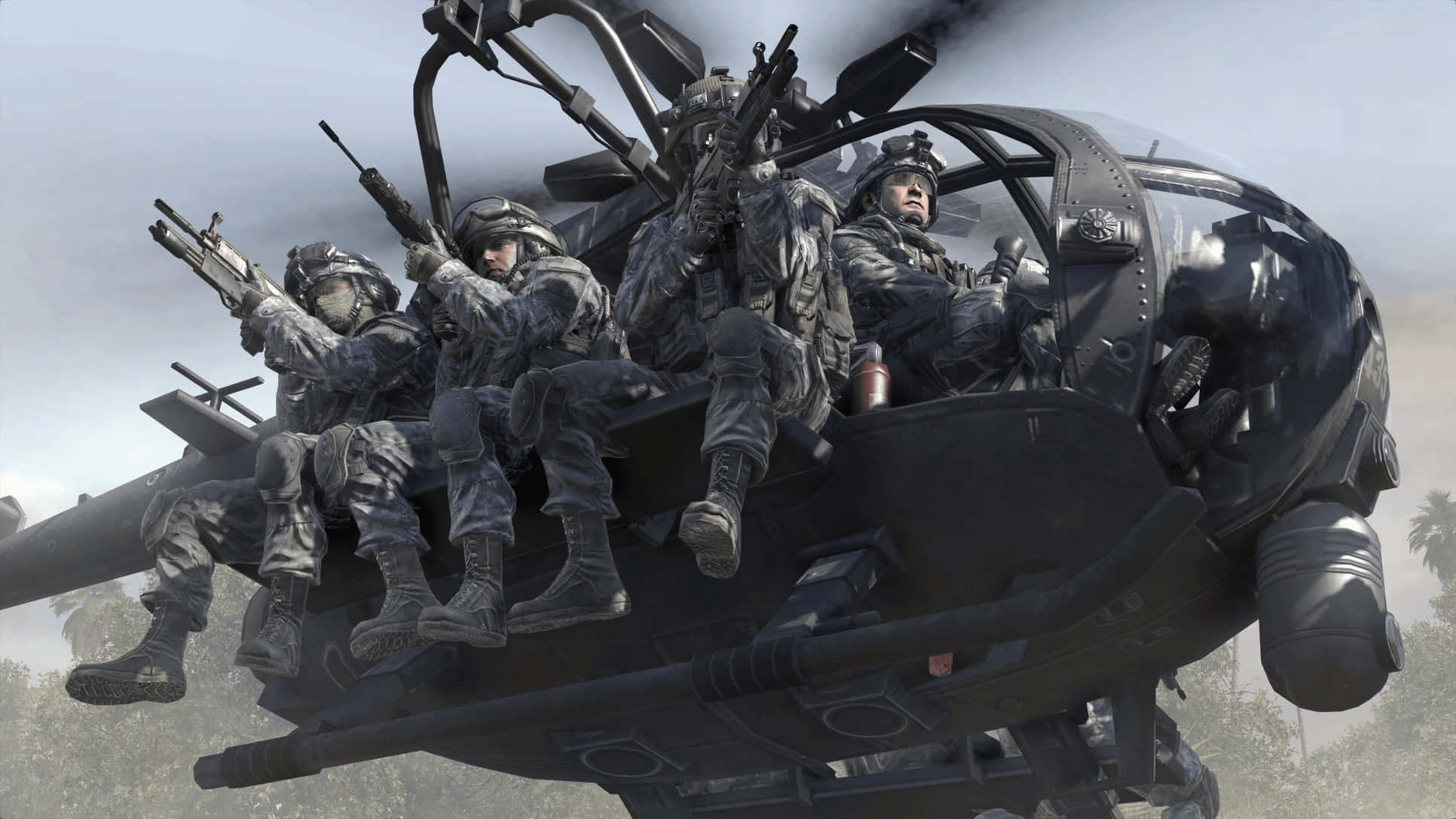 Call Of Duty Soldiers, camouflage gear, black military helicopter, Full HD Desktop Wallpaper