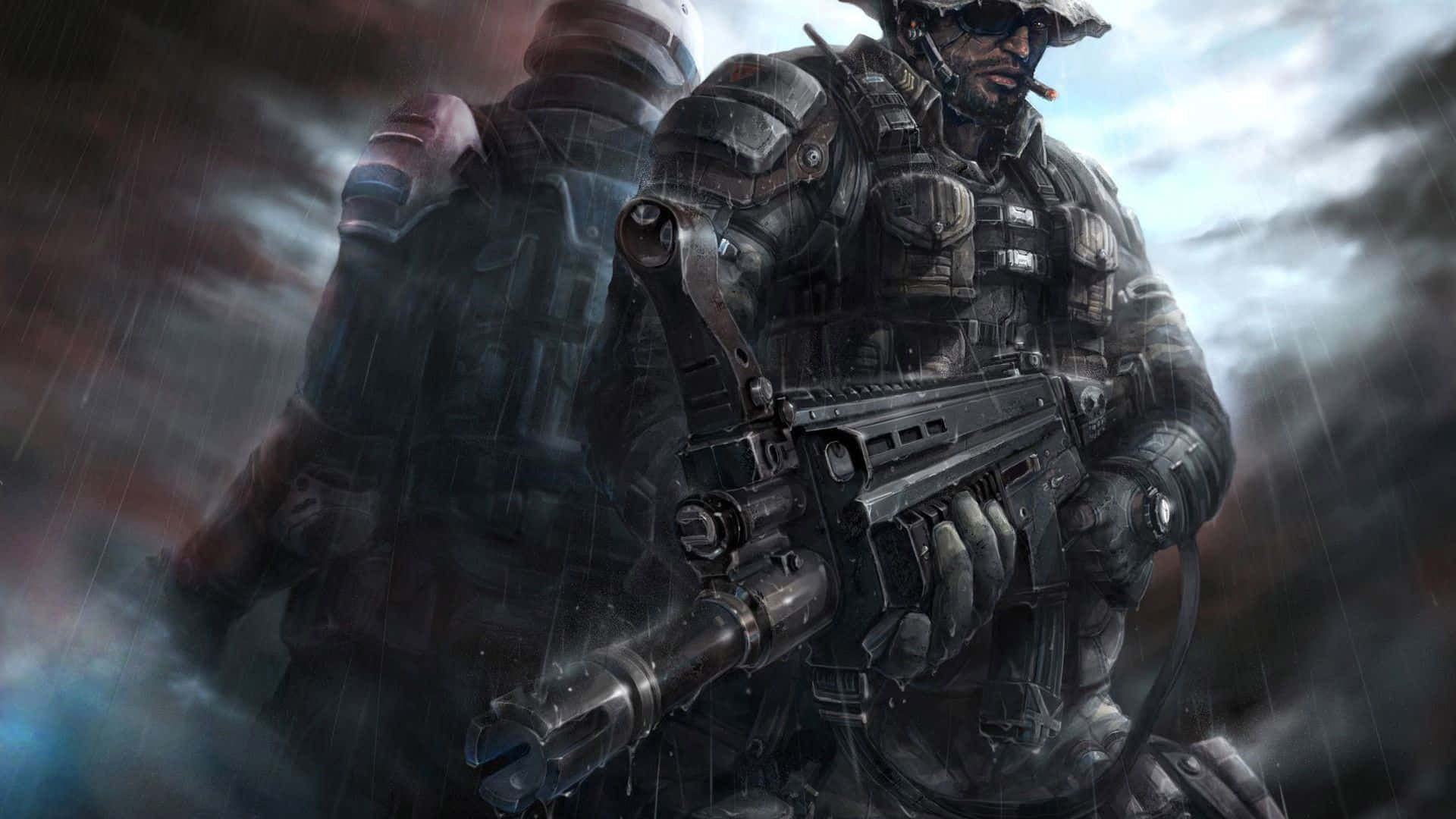 Call Of Duty Soldiers, tactical gear, rain-soaked battlefield, Full HD Desktop Wallpaper