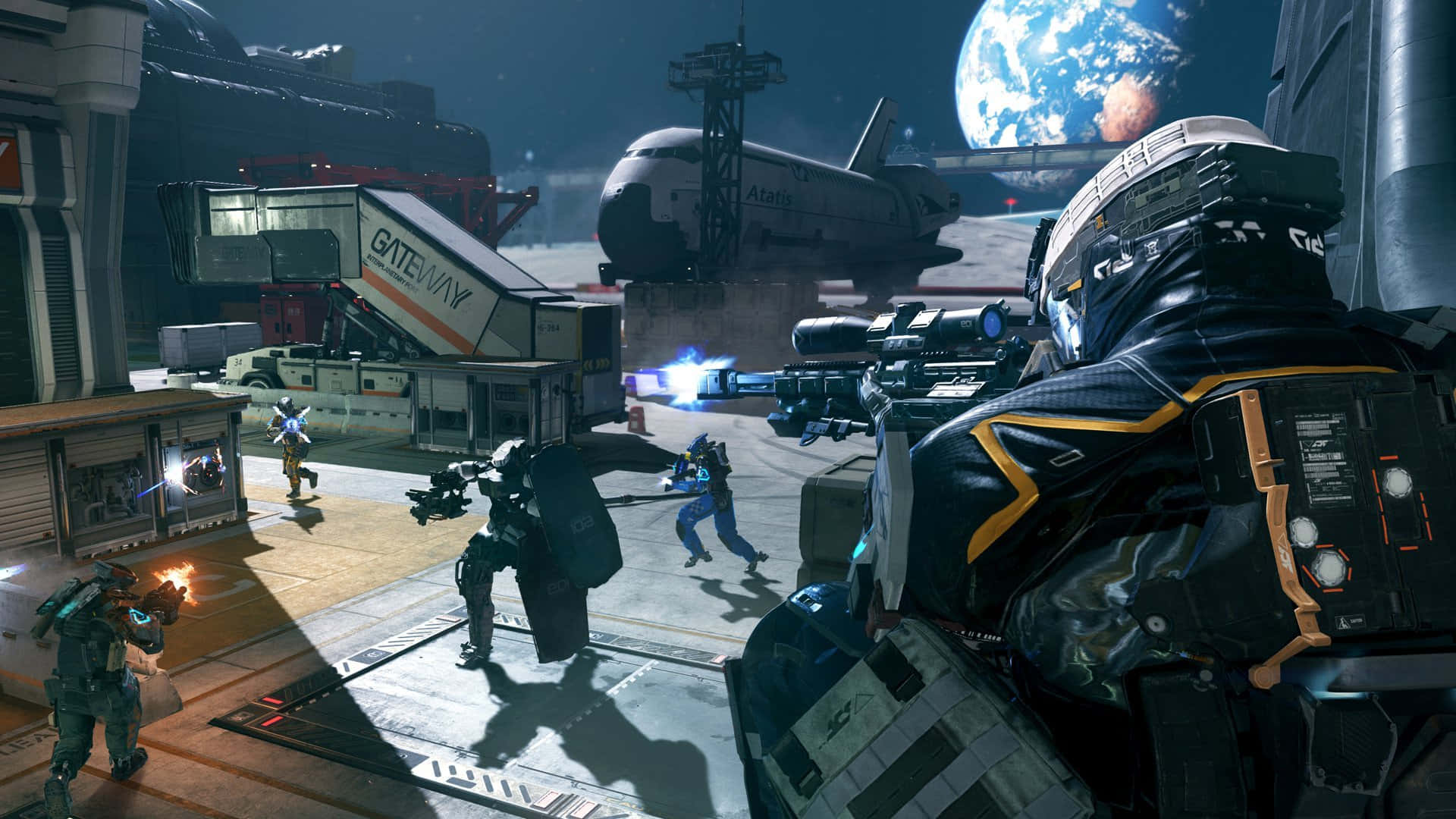 Call Of Duty Soldiers, futuristic space station, night, Full HD Desktop Wallpaper