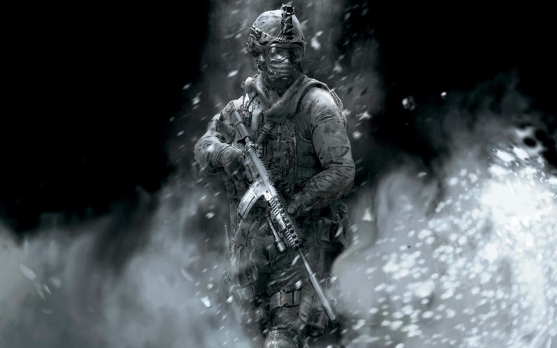 Call of Duty Soldiers, tactical gear, swirling snow, Full HD Desktop Wallpaper