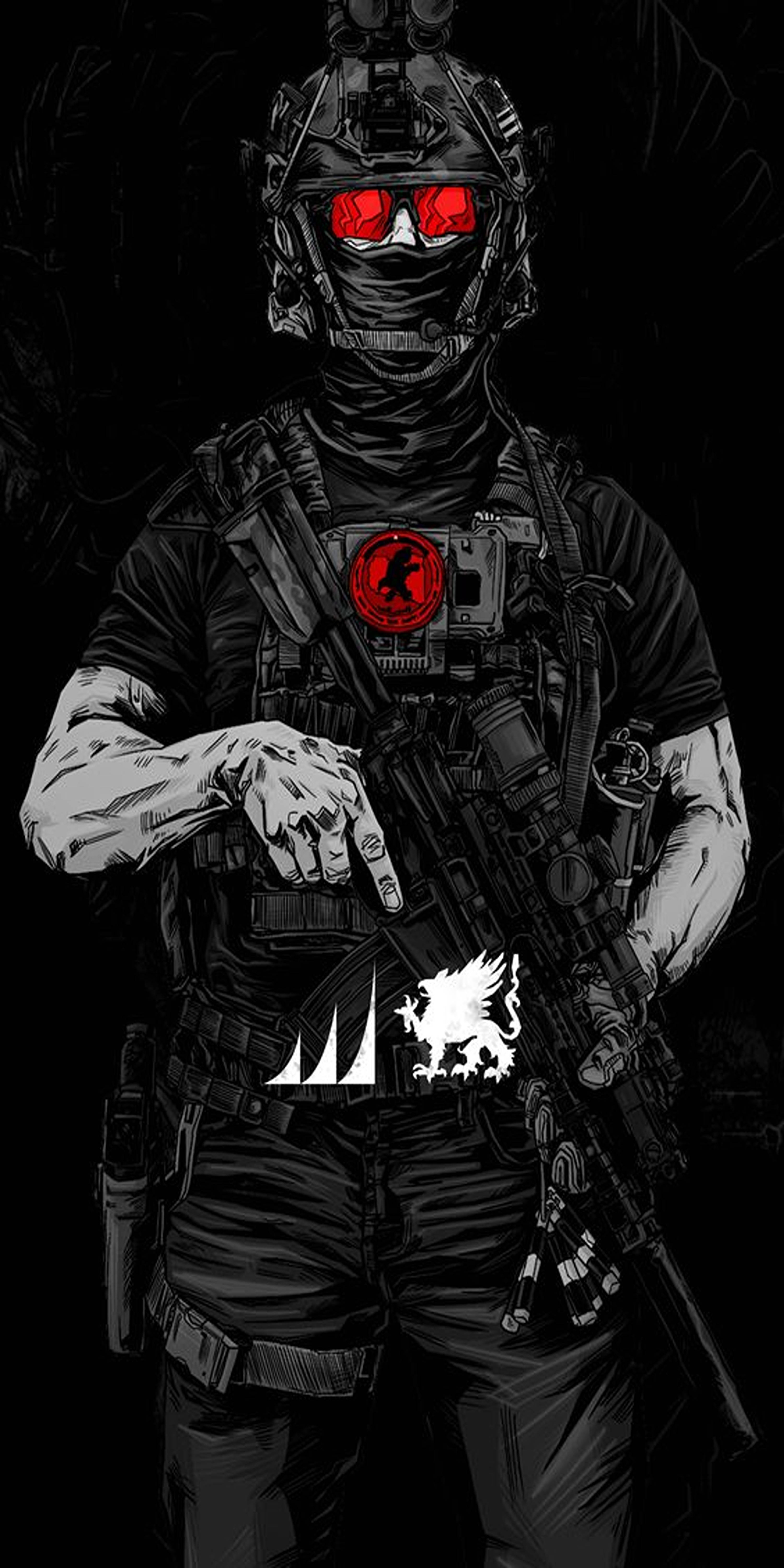 Call Of Duty, red eyes, black tactical gear, 5K Phone Wallpaper