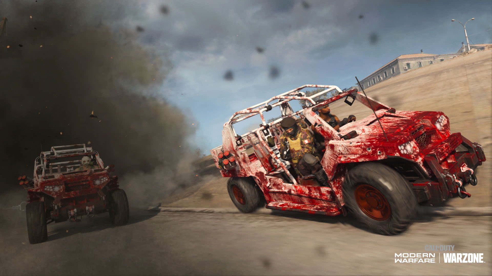 Call of Duty, red off-road vehicles, dusty terrain, Full HD Desktop Wallpaper