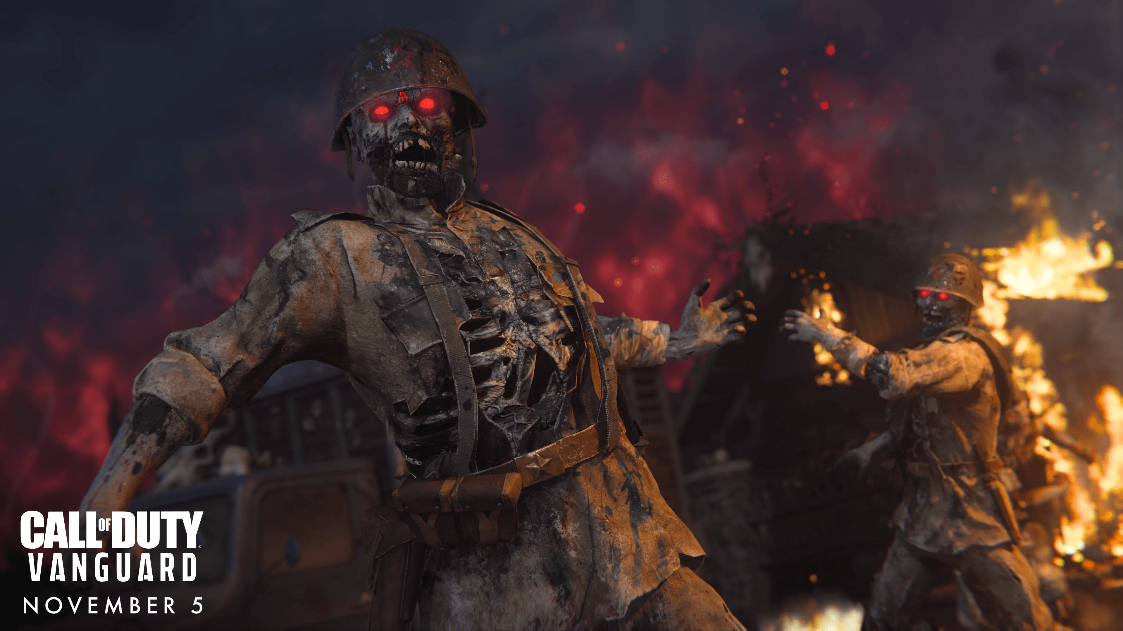 Call Of Duty Vanguard, zombie soldier, glowing red eyes, 4K Desktop Wallpaper