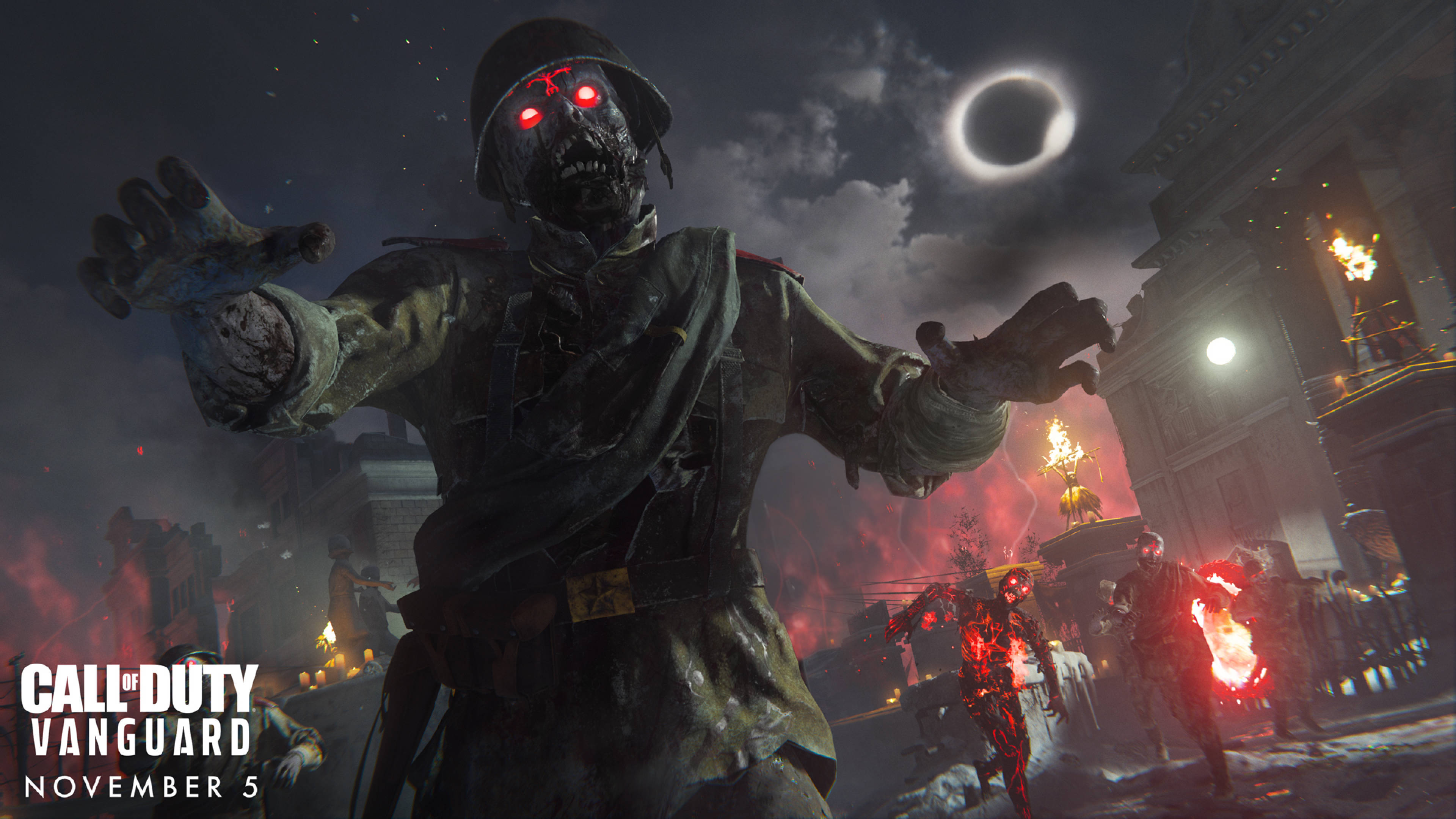 Call Of Duty Vanguard, zombie soldier, glowing red eyes, 4K Desktop Wallpaper