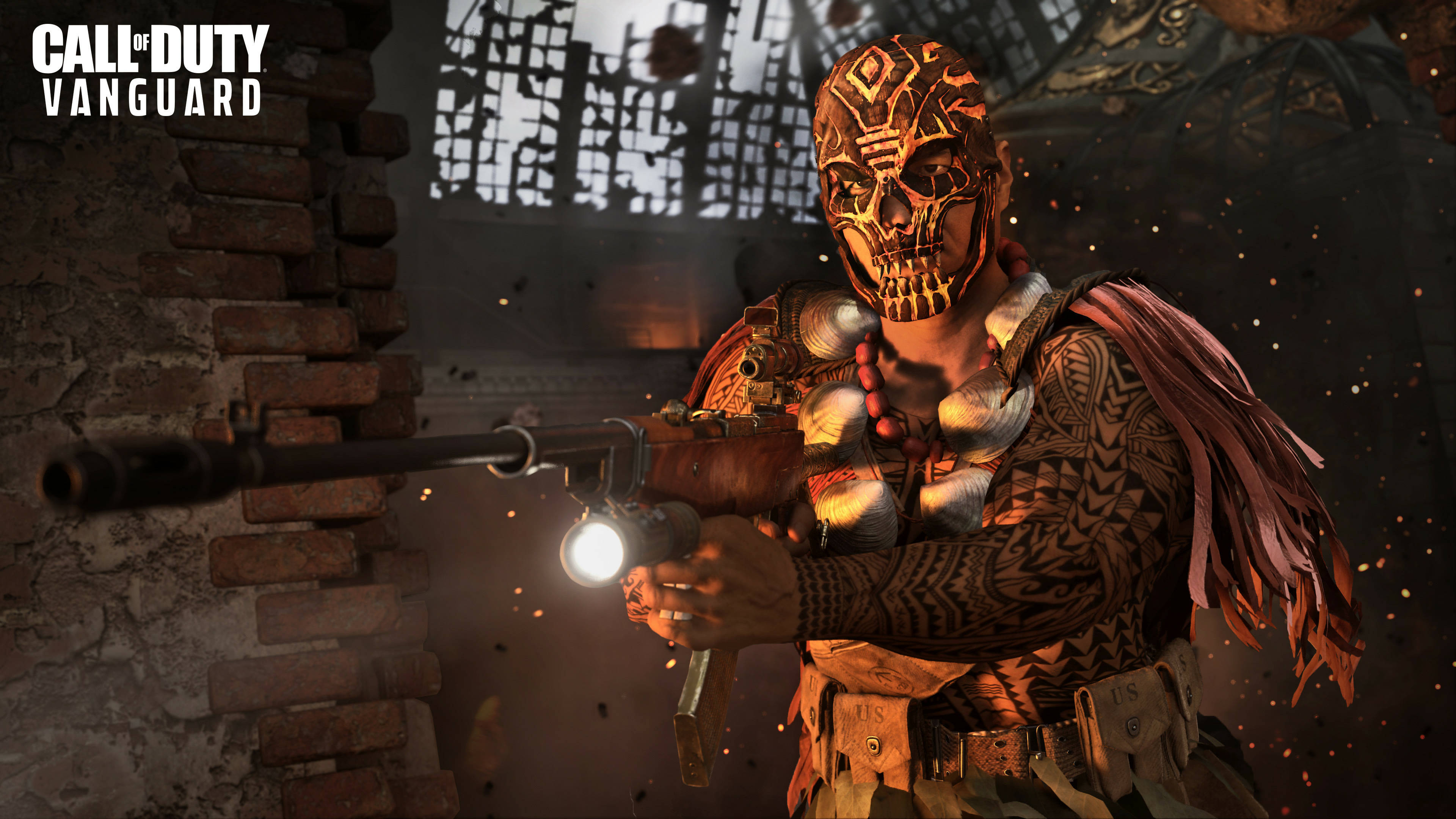 Call Of Duty Vanguard, tribal armor, rifle with a flashlight, 4K Desktop Wallpaper