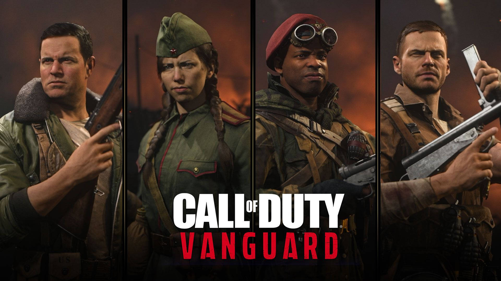 Call Of Duty Vanguard, WWII gear, firey orange battlefield, Full HD Desktop Wallpaper