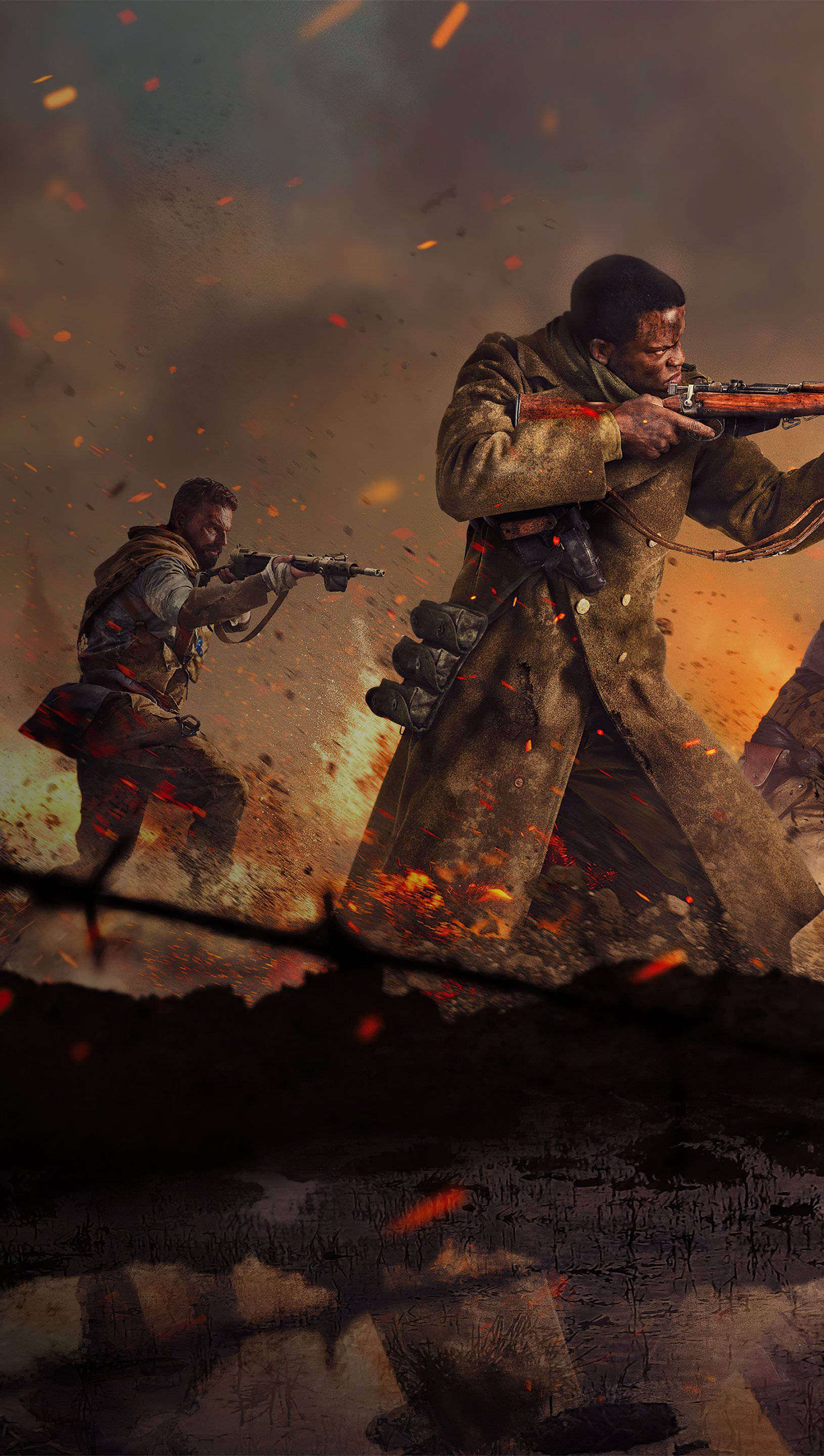 Call Of Duty Vanguard, trench coats, rifles, 2K Phone Wallpaper