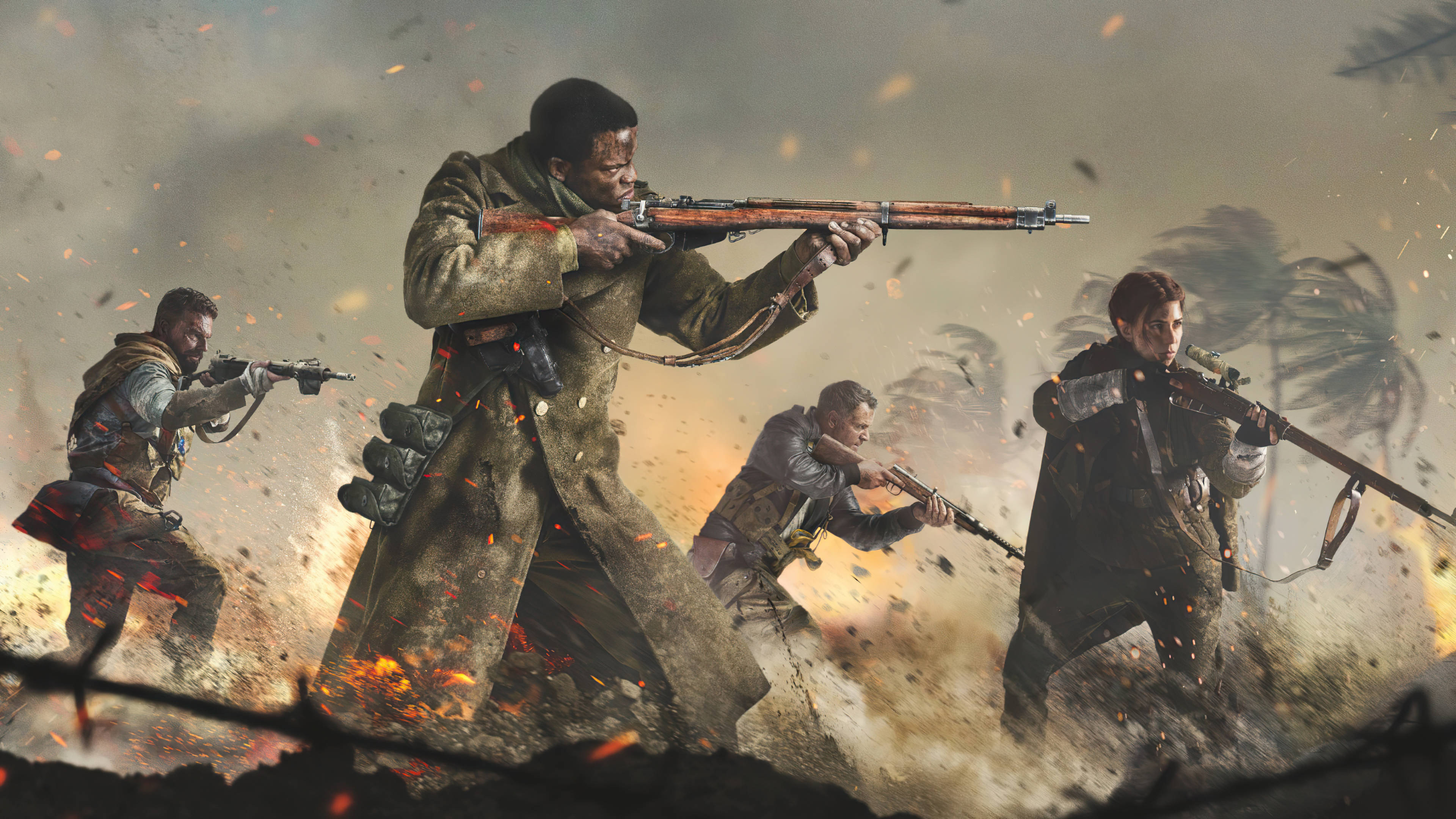 Call Of Duty Vanguard, muddy uniforms, explosions, 4K Desktop Wallpaper