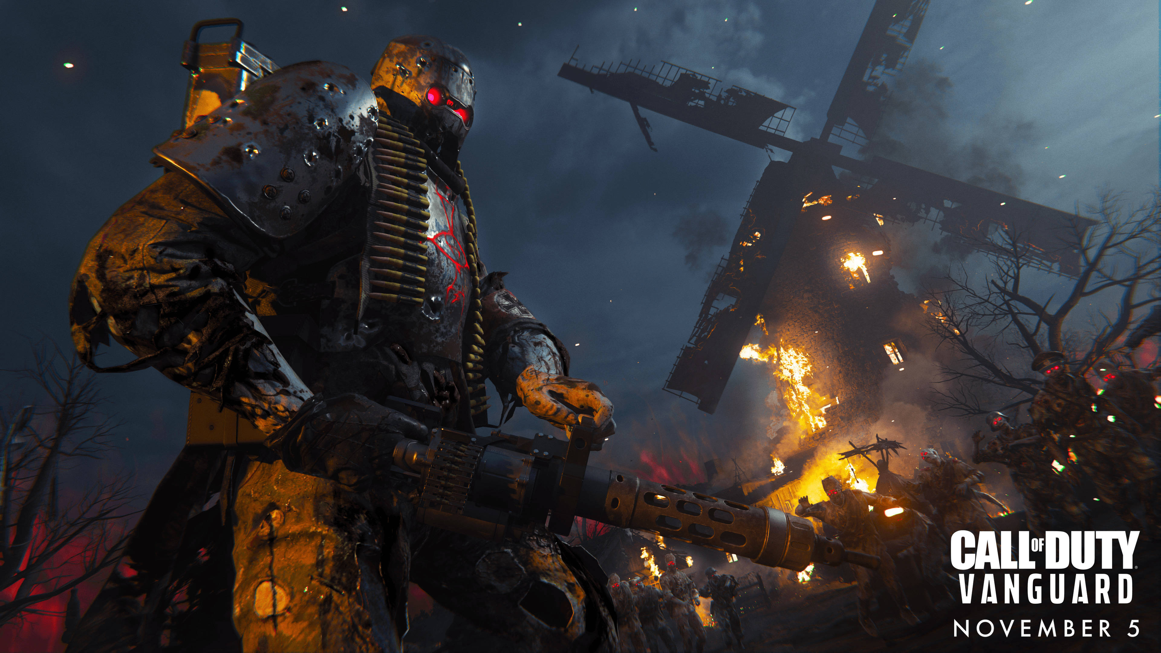 Call Of Duty Vanguard, zombie enemy, burning windmill, 4K Desktop Wallpaper