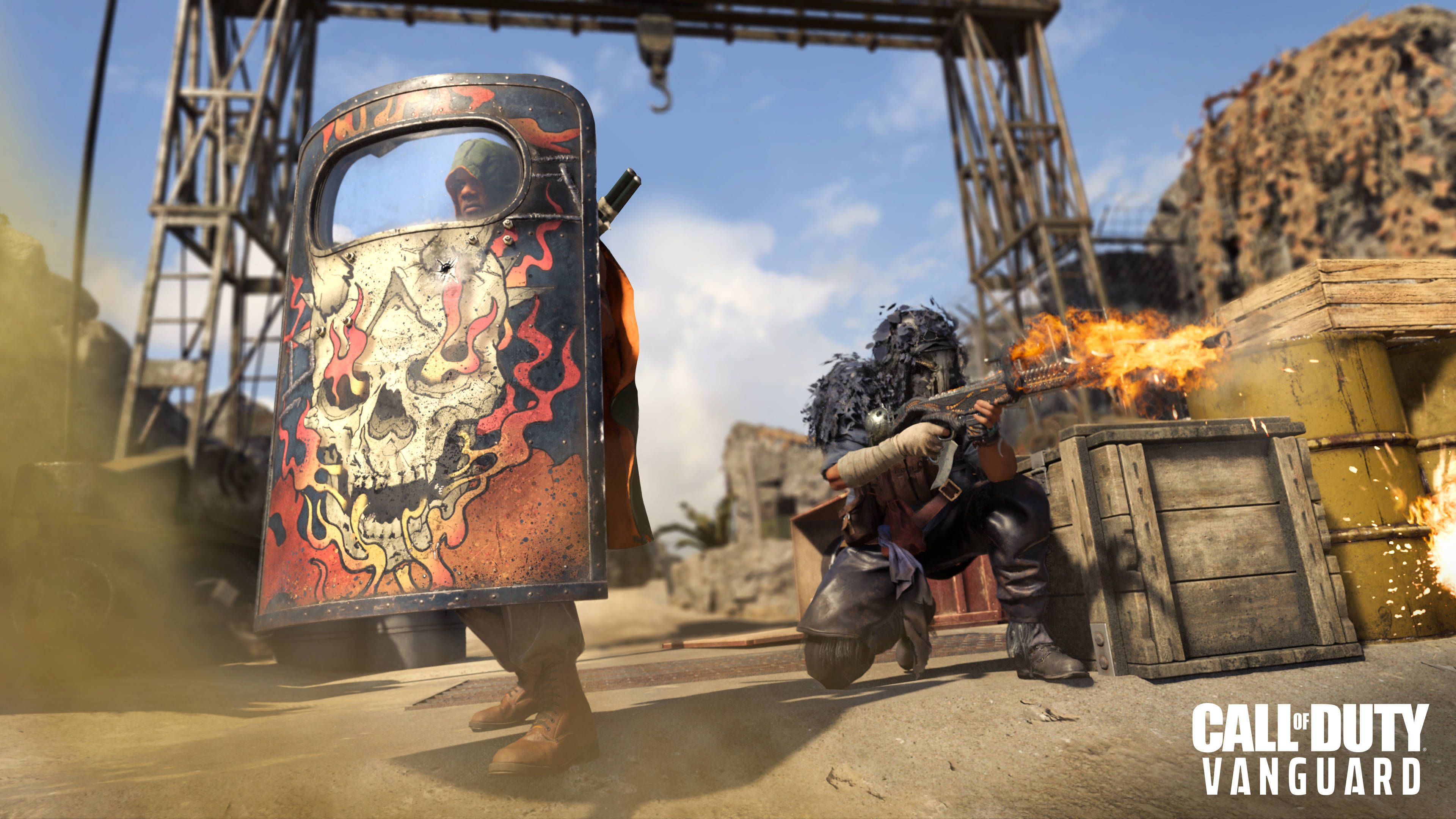 Call Of Duty Vanguard, flaming skull shield, fighter armor, 4K Desktop Wallpaper