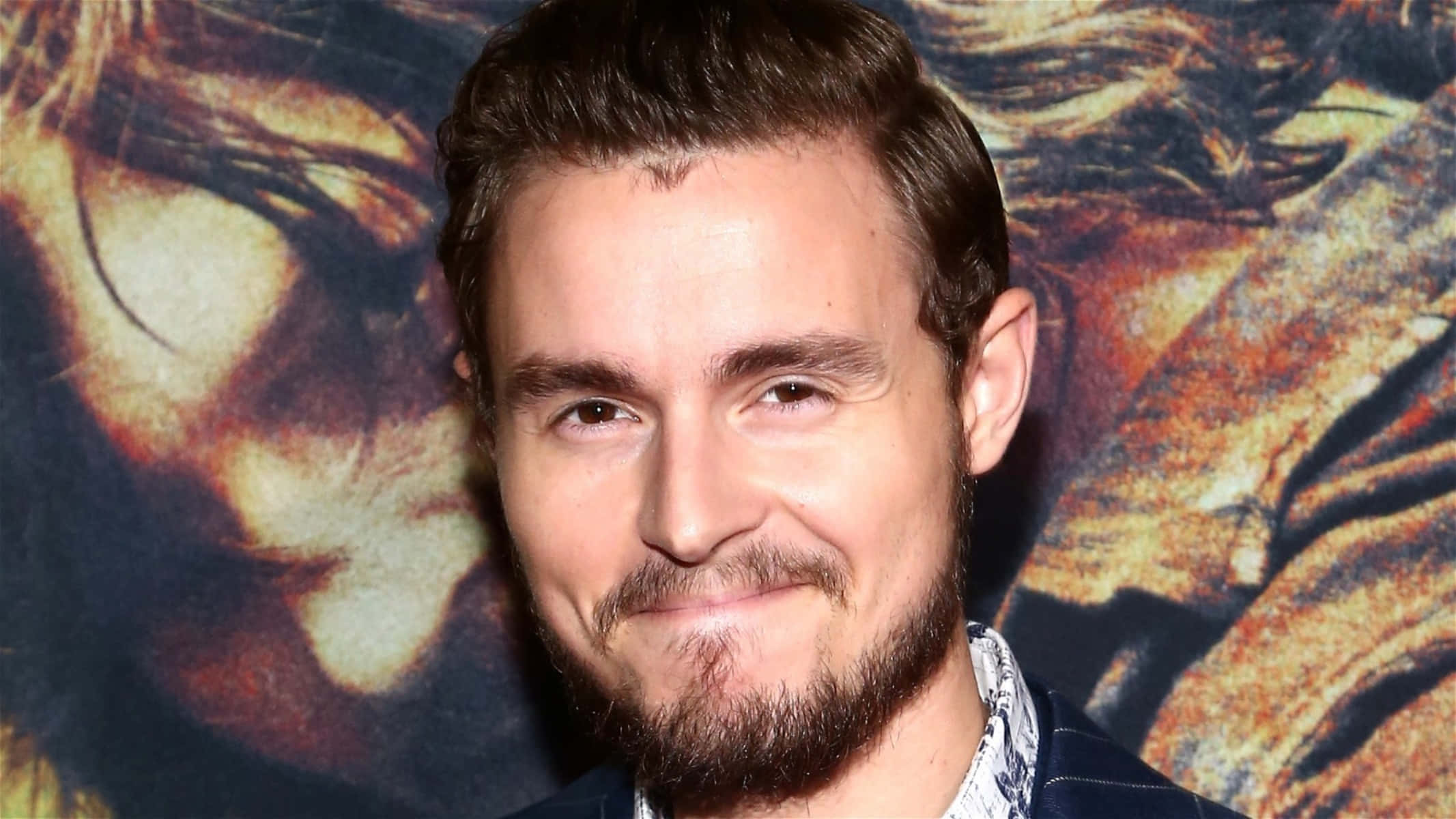 Callan Mcauliffe, smiling, textured fiery background, Full HD Desktop Wallpaper