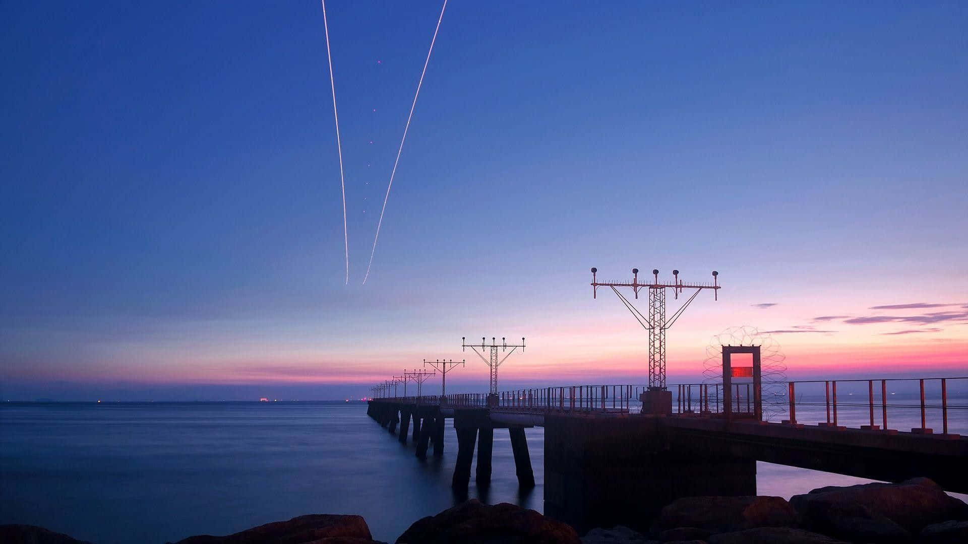 pier, sunset, twilight sky, Full HD Desktop Wallpaper