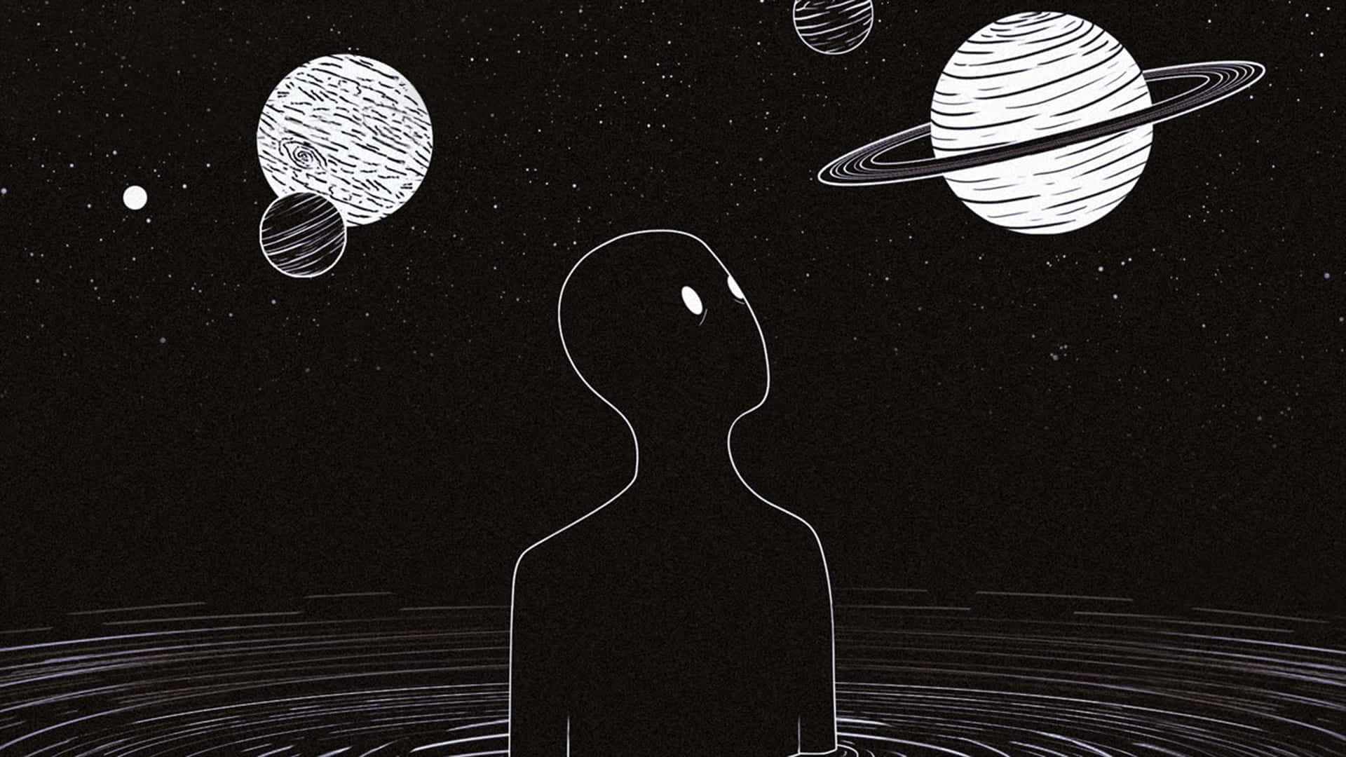 silhouette, planets, rings, Full HD Desktop Wallpaper