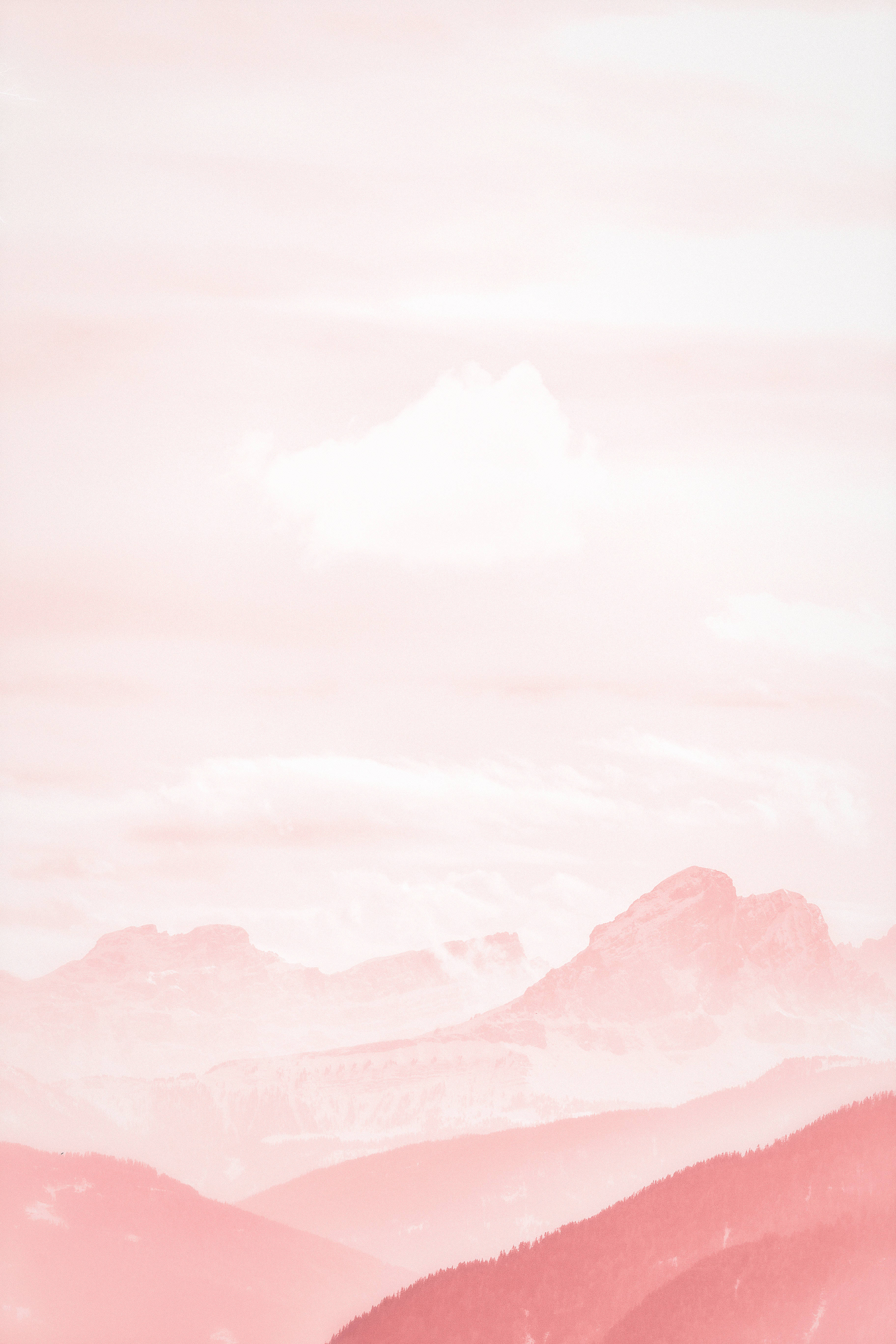 pink mountain, hazy sky, gentle clouds, 5K Phone Wallpaper