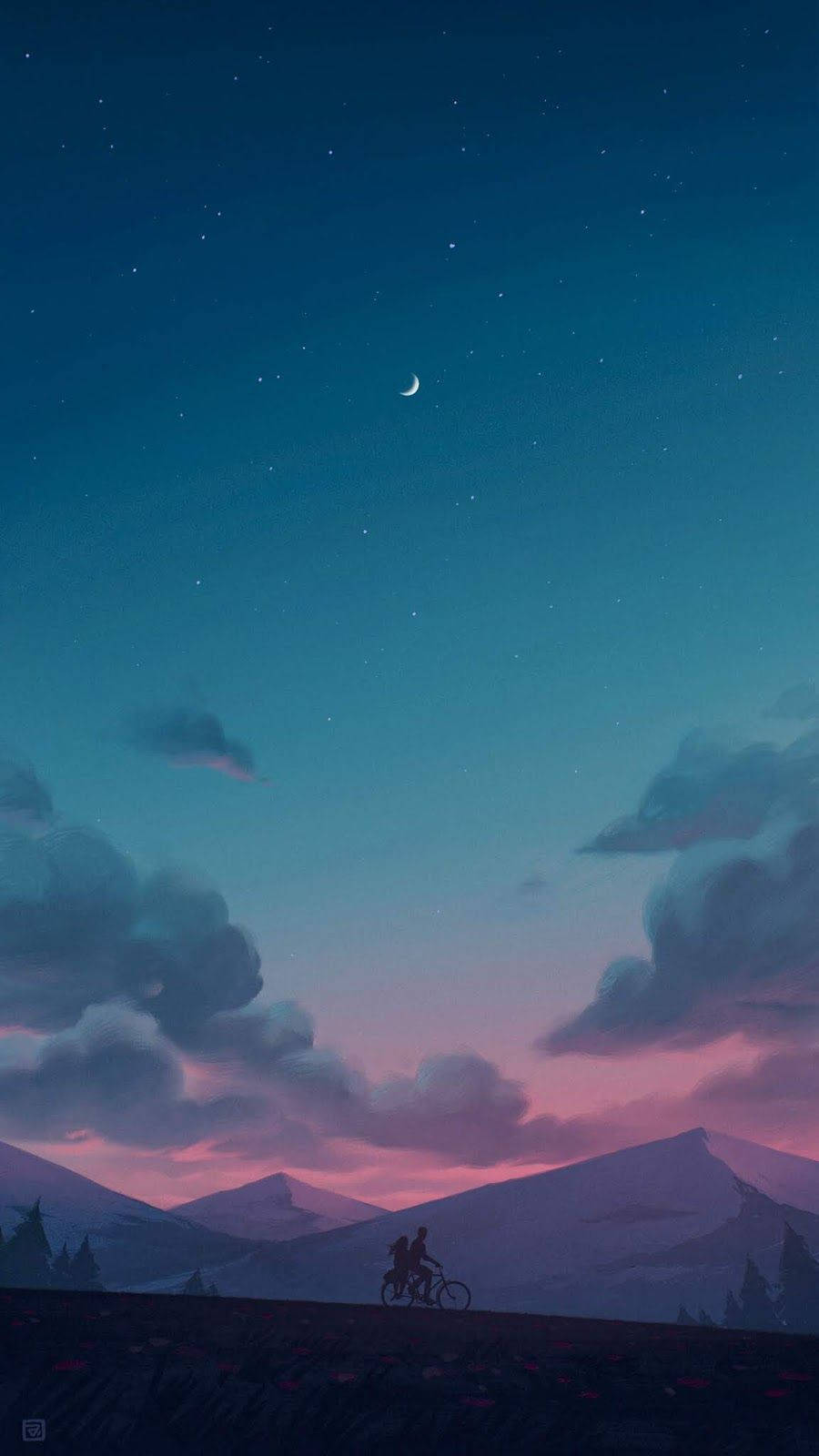 Calm Aesthetic, bicycle, twilight hill, HD Phone Wallpaper