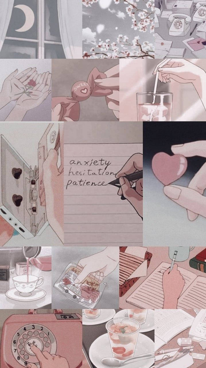 muted e girl aesthetic collage, soft pink, gray, HD Phone Wallpaper
