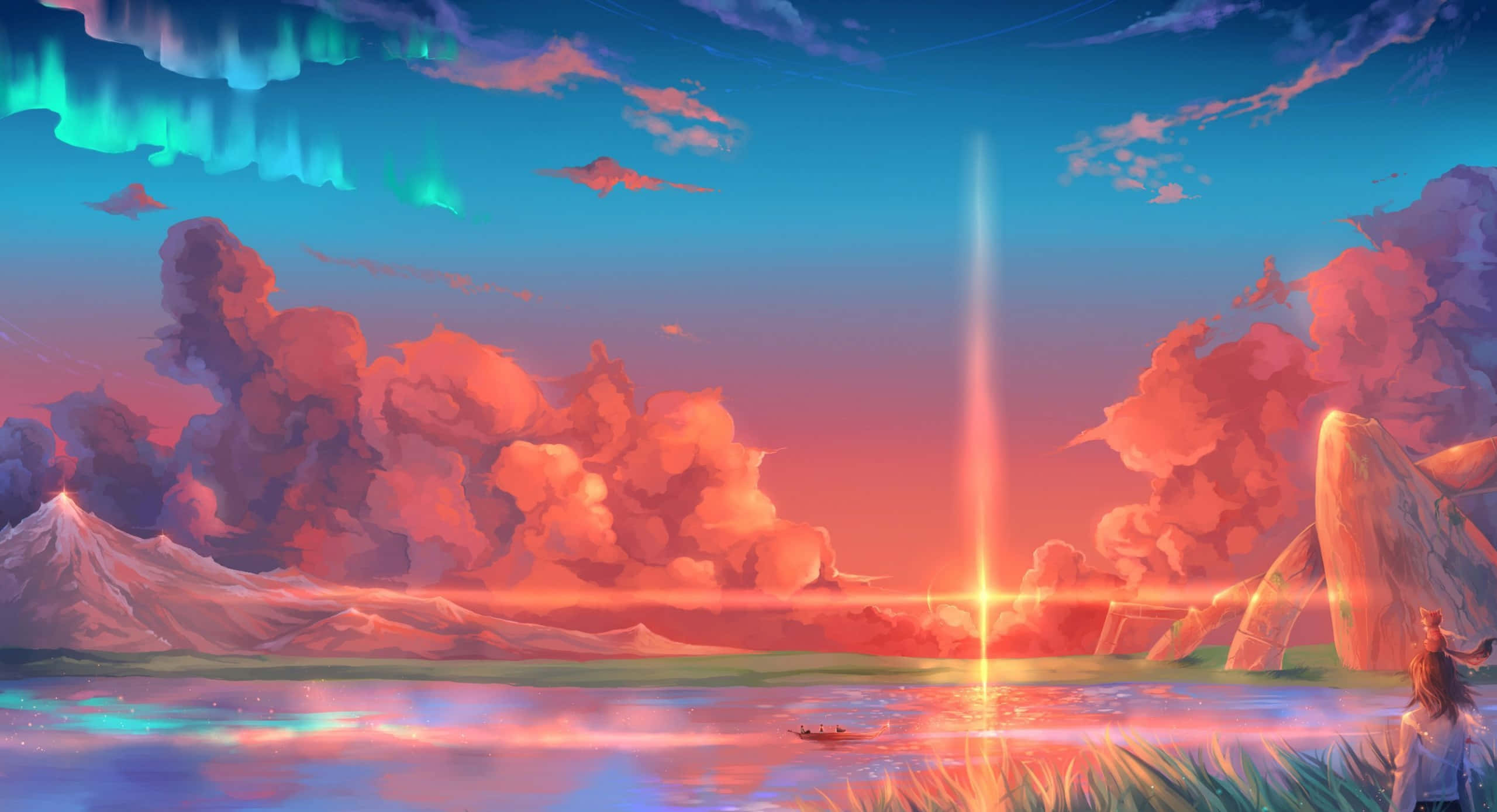 Calm Dusk Aesthetic Desktop, surreal sunset, lake, 2K Desktop Wallpaper