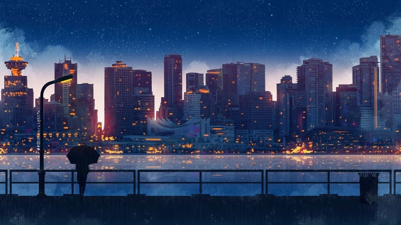 Calm Anime, river, buildings, HD Desktop Wallpaper