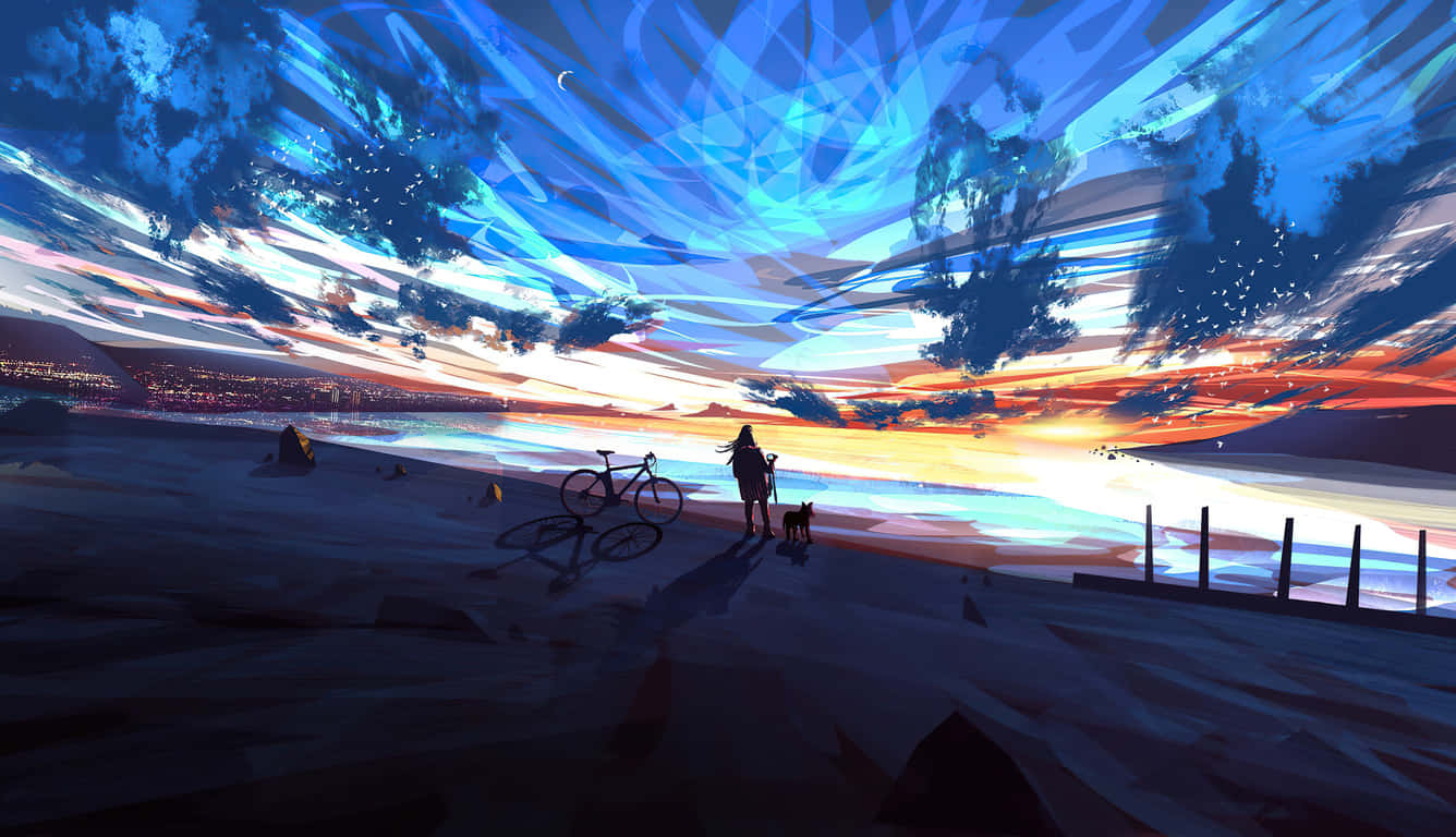 Calm Anime, beach, sunset, HD Desktop Wallpaper
