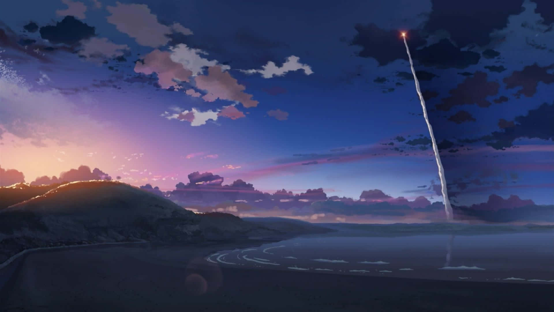 5 Centimeters Per Second, twilight sky, calm coastal landscape, Full HD Desktop Wallpaper