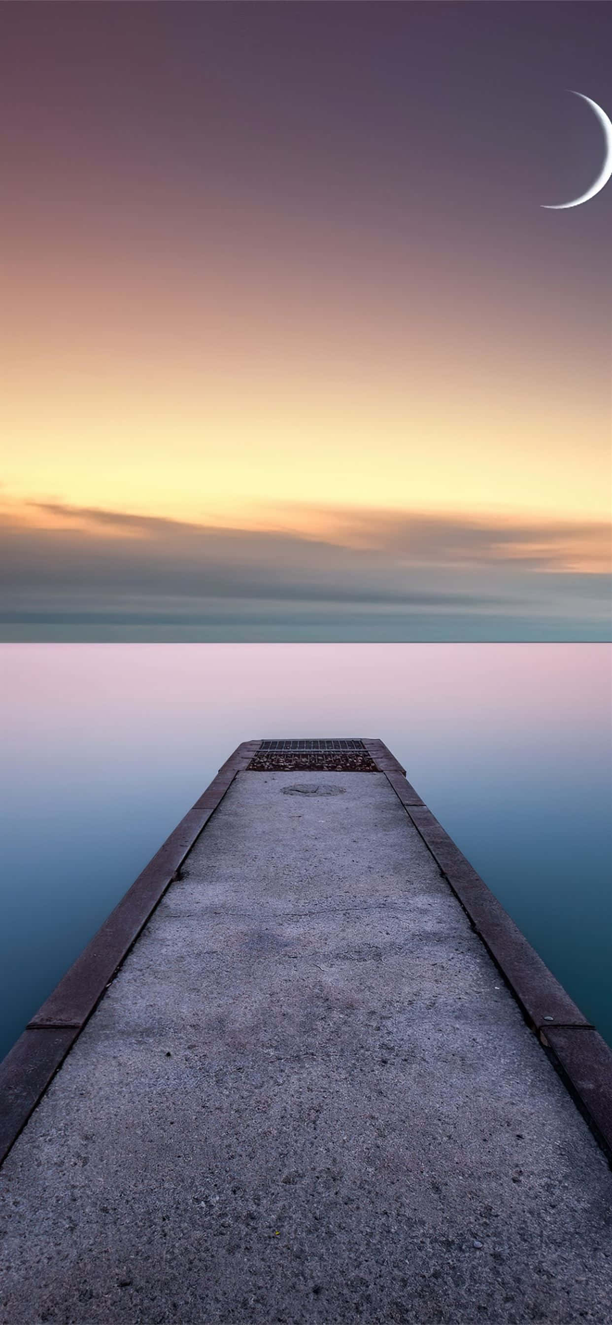 crescent moon, twilight sky, calm waters, 2K Phone Wallpaper