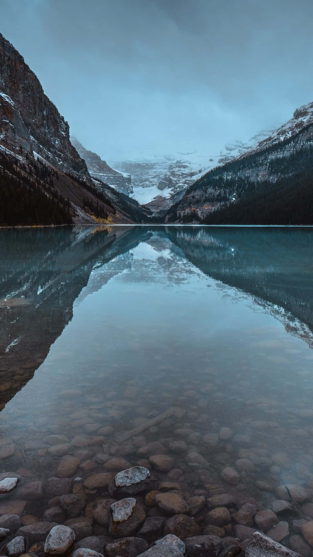 mountain lake, snow-capped peaks, twilight sky, Full HD Phone Wallpaper