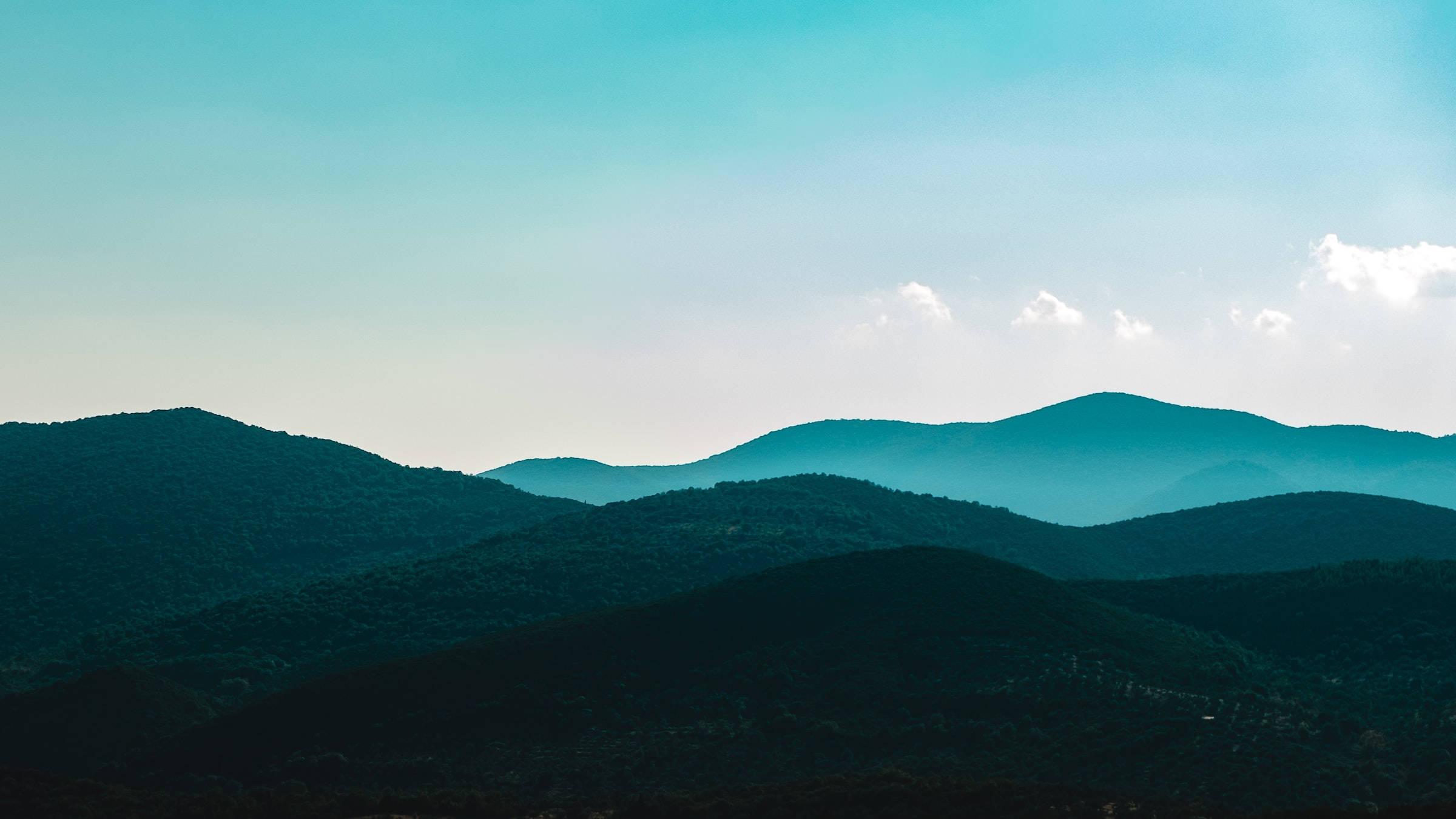 calm blue mountains, layered mountain ridges, mist, Full HD Desktop Wallpaper
