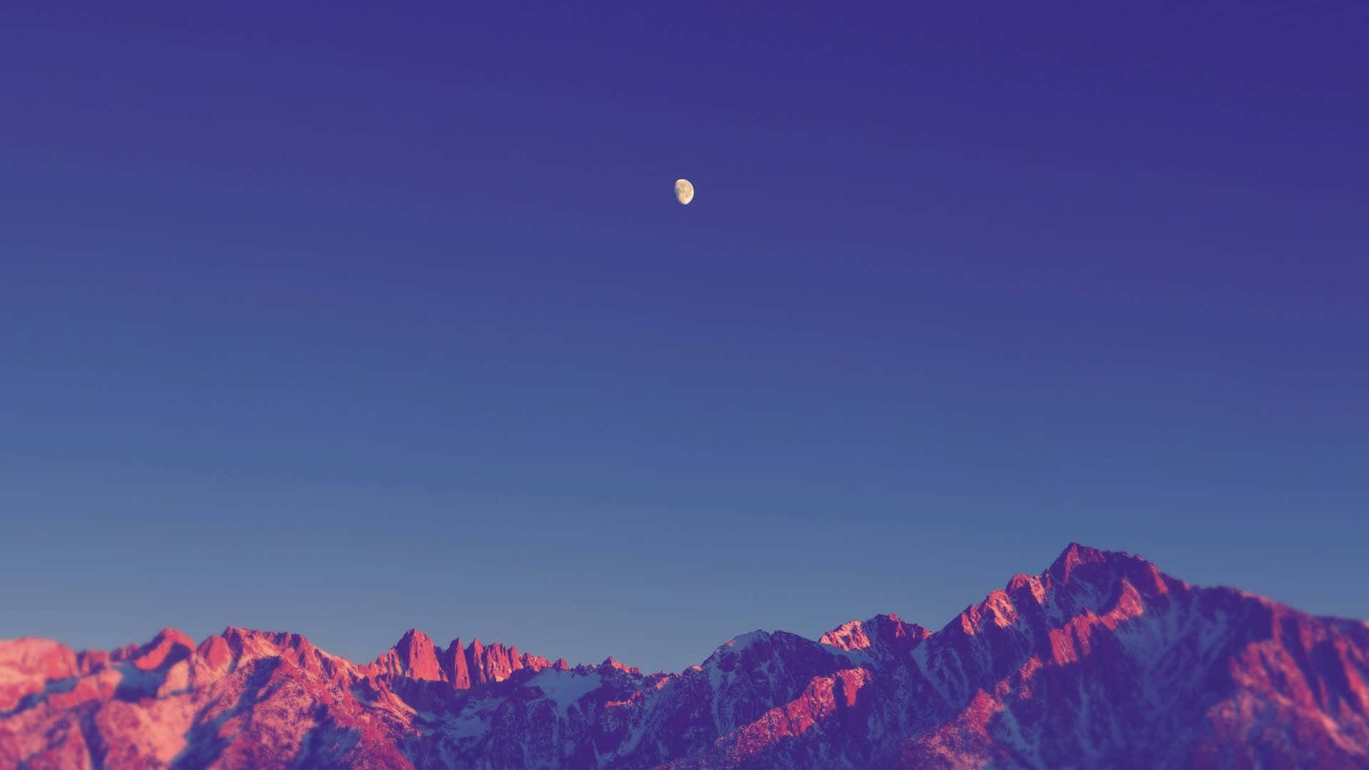 crescent moon, jagged snowcapped mountains, pink and purple twilight hues, Full HD Desktop Wallpaper