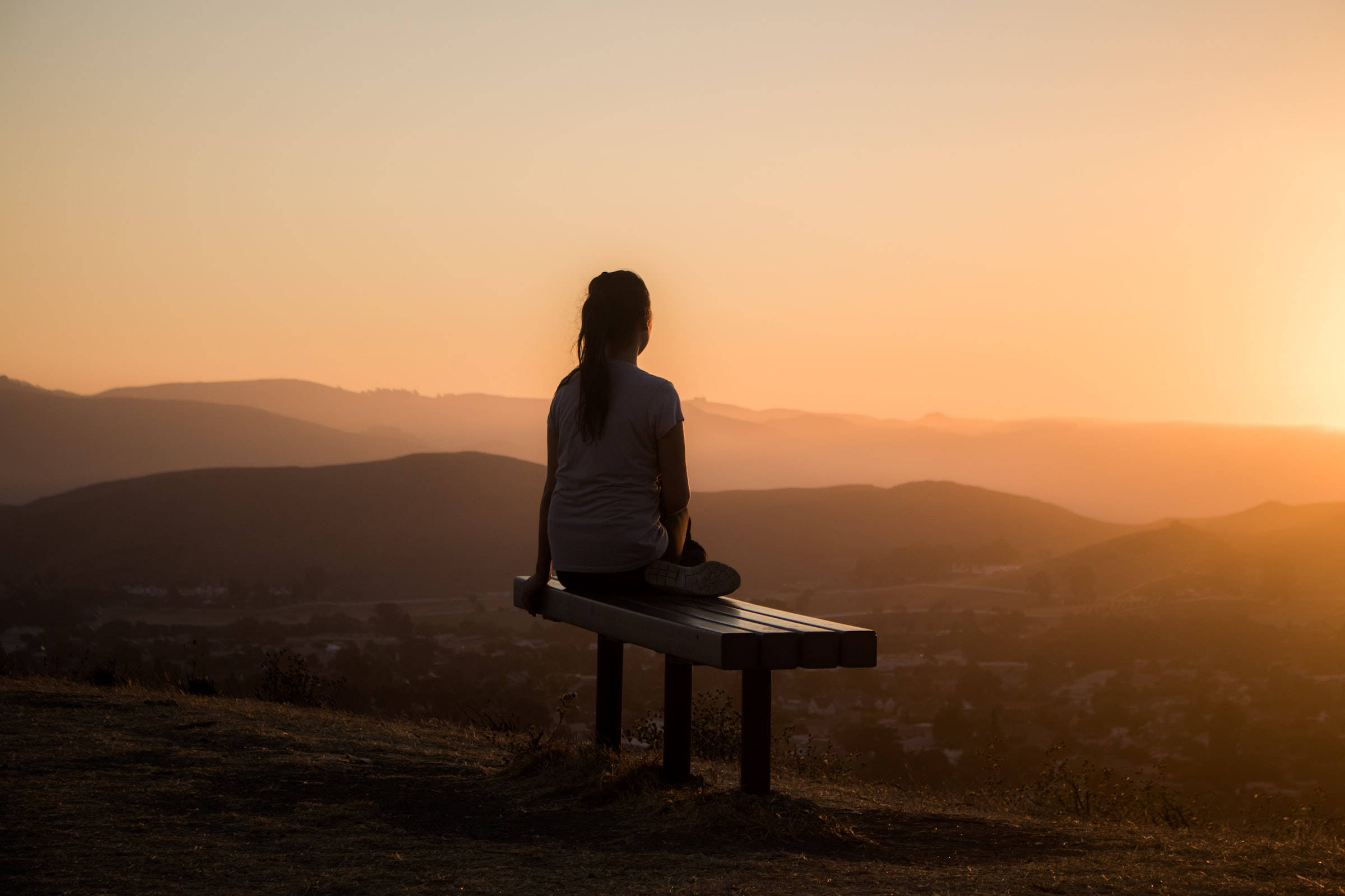 silhouette, woman, bench, Full HD Desktop Wallpaper
