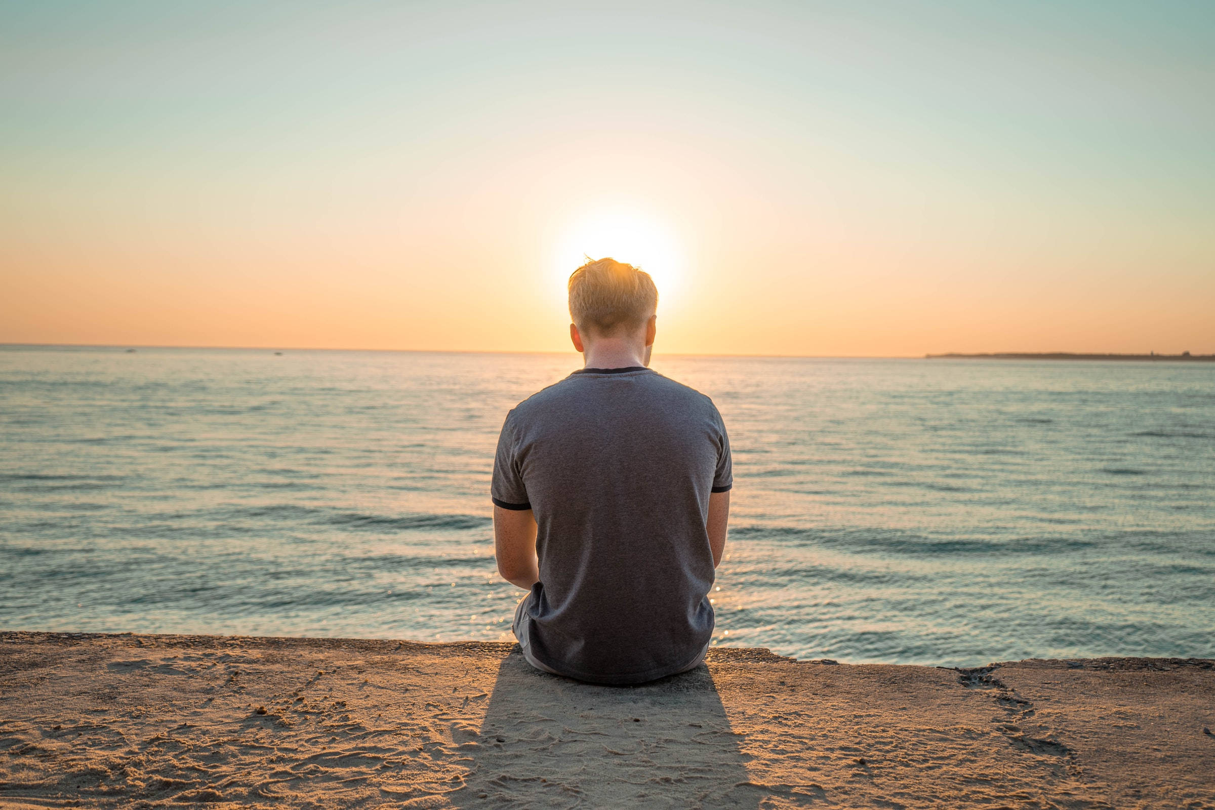 Ocean Calm Man, sun set, calm ocean waters, Full HD Desktop Wallpaper