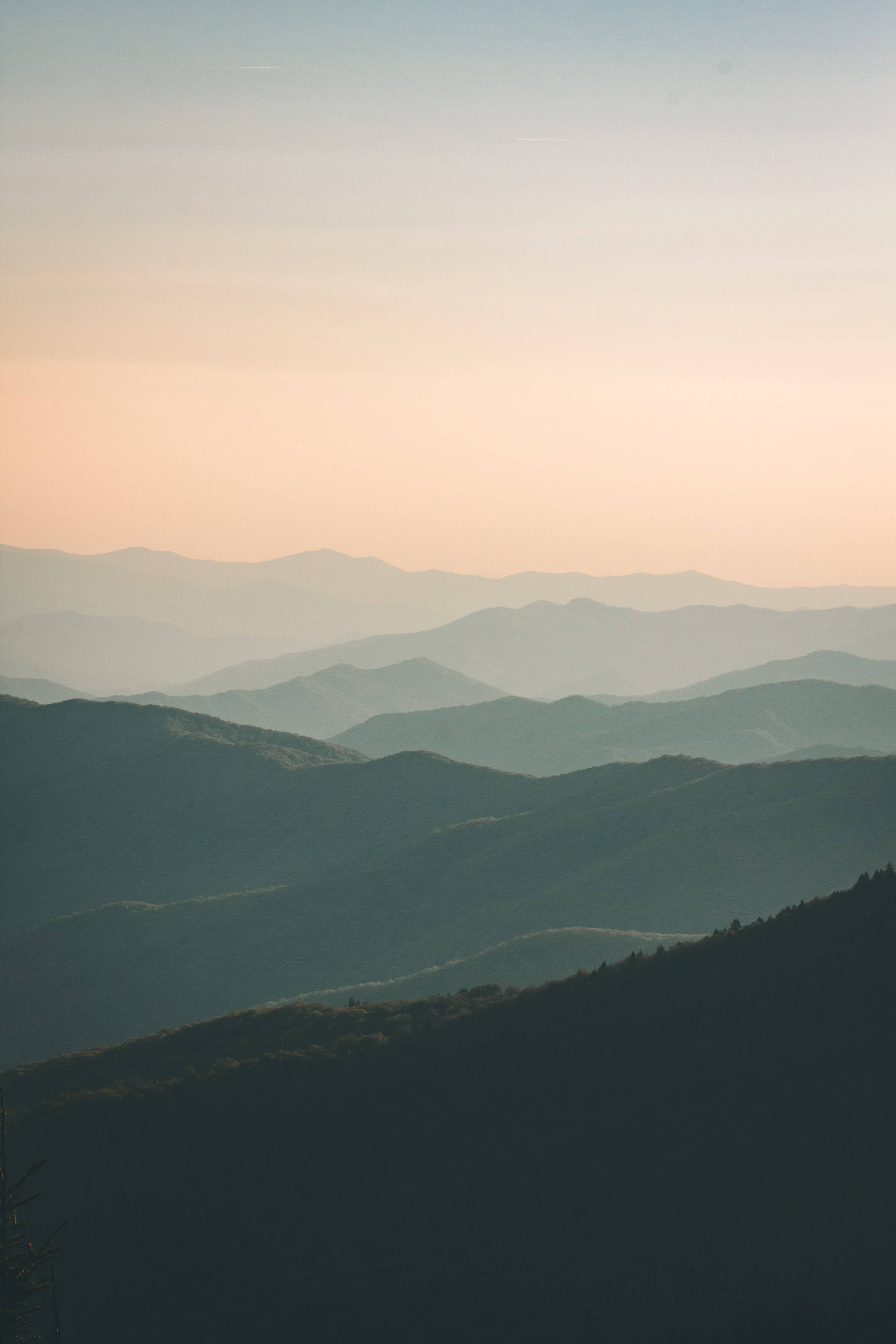 pastel mountains, layered mountain ranges, mist, 2K Phone Wallpaper