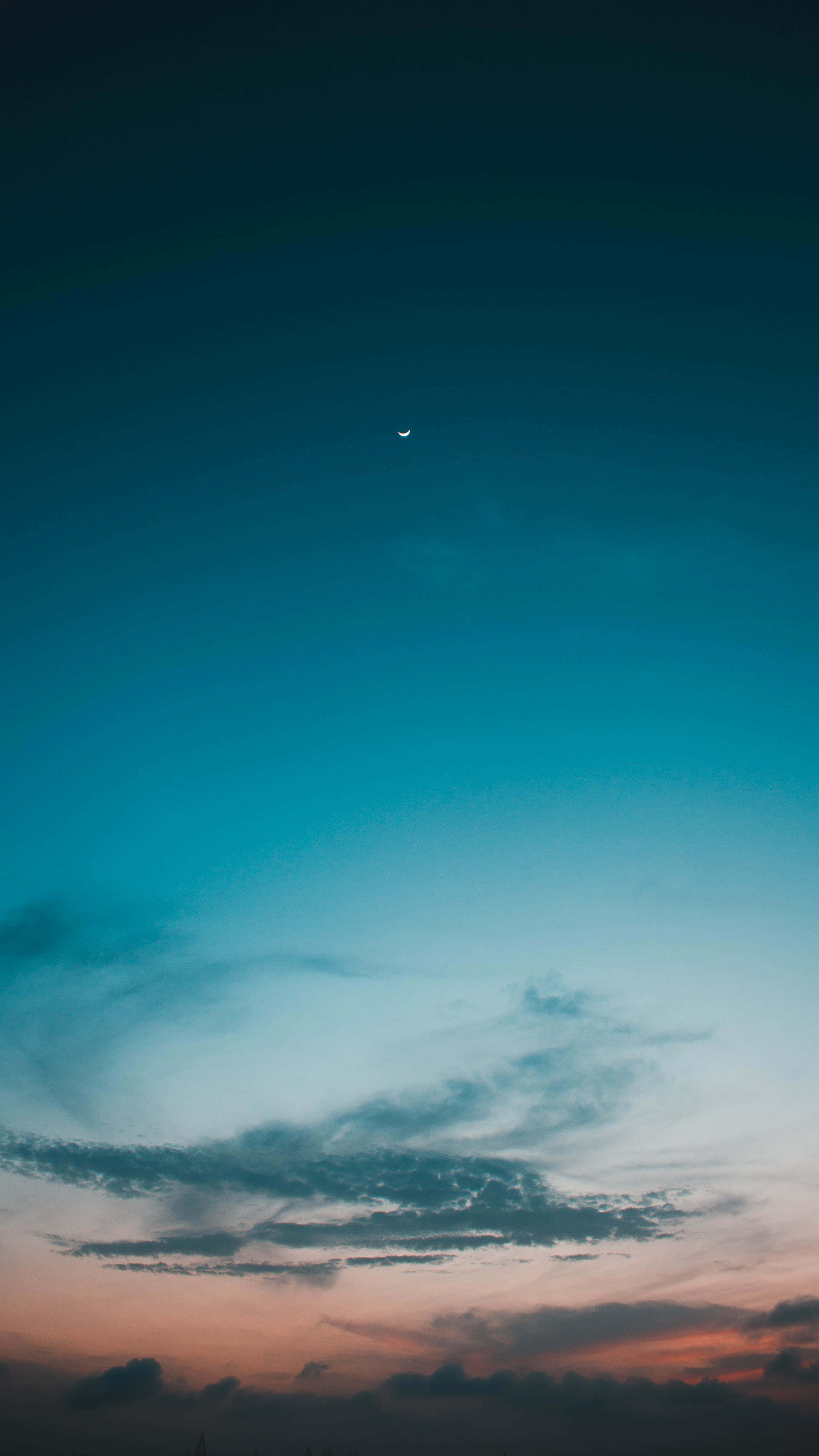 crescent moon, twilight sky, teal blue, 5K Phone Wallpaper