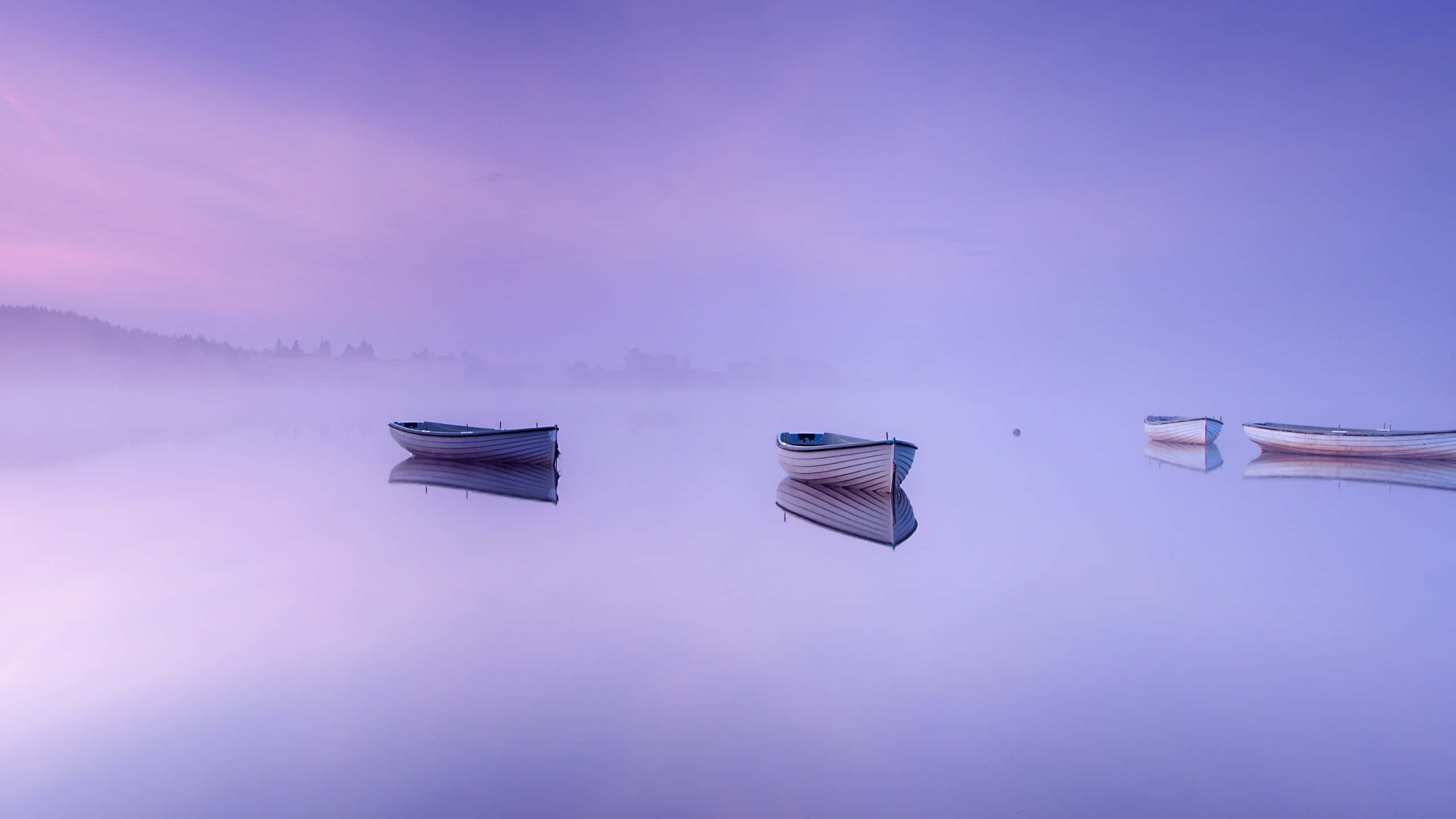 serene lake, wooden boats, misty lake, 2K Desktop Wallpaper