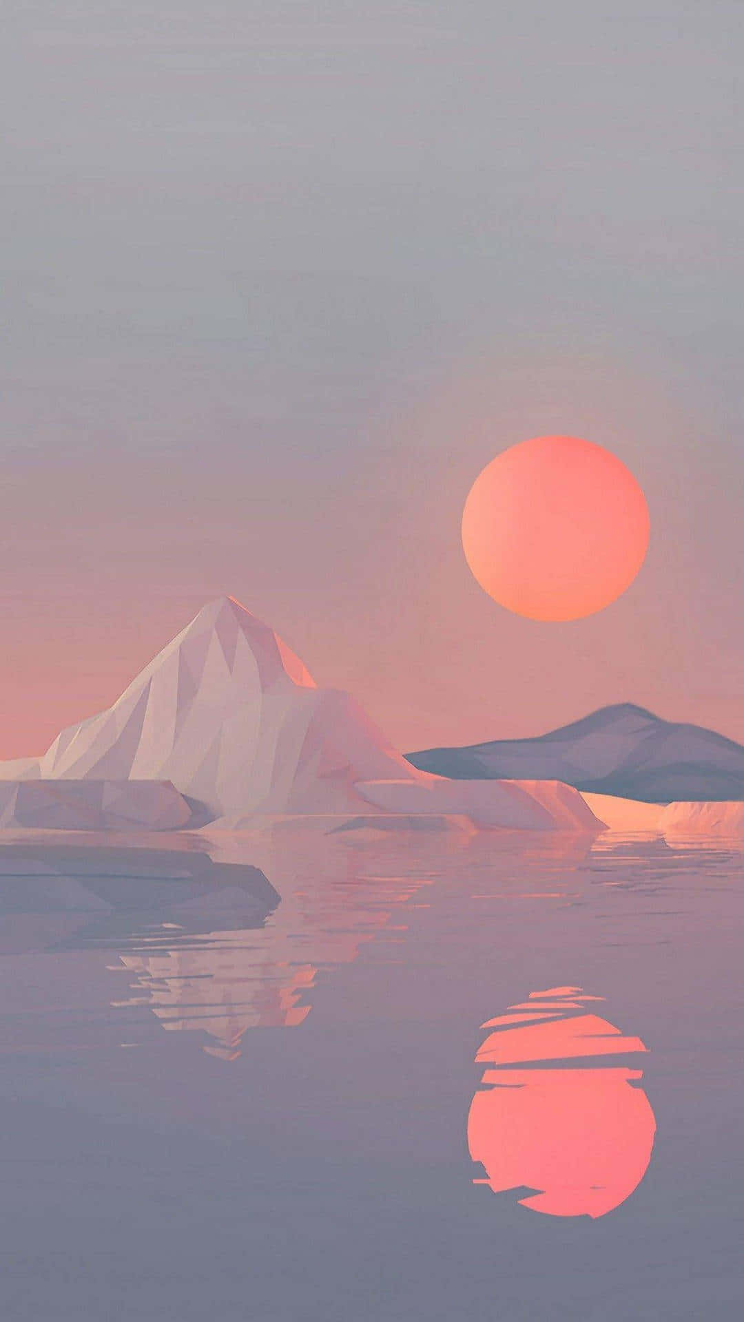 serene sunset iceberg reflection, low poly mountain, calm water, Full HD Phone Wallpaper