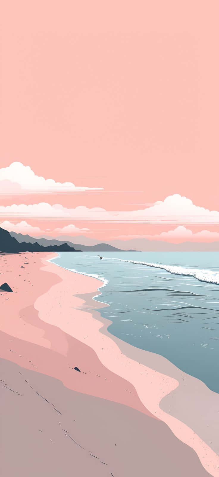serene beach sunset, pastel pink beach, gentle waves, HD Phone Wallpaper