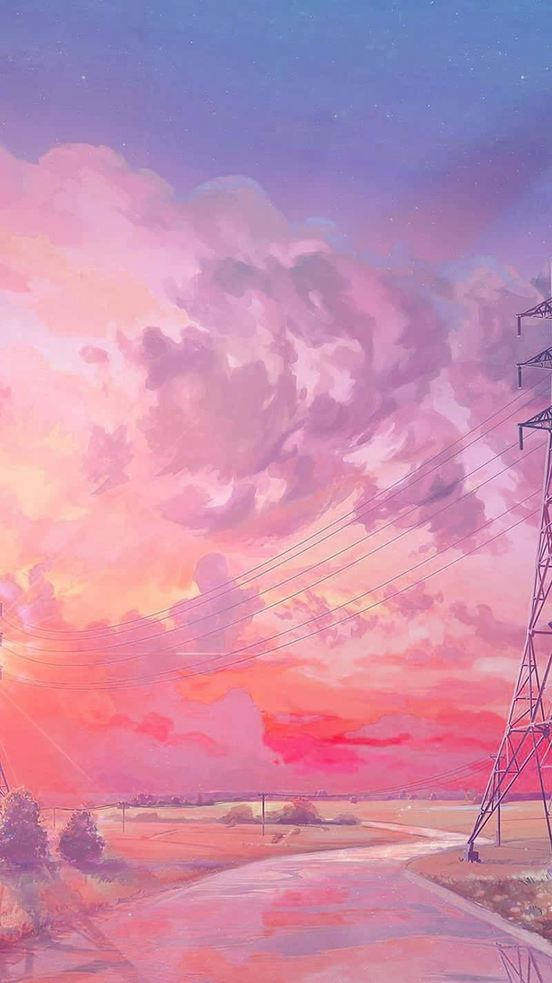 pastel sunset electric skies, pink and purple sunset sky, winding road, HD Phone Wallpaper