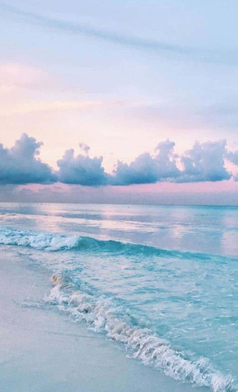 pastel beach sunset, soft turquoise waves, pale sandy beach, SD Phone Wallpaper