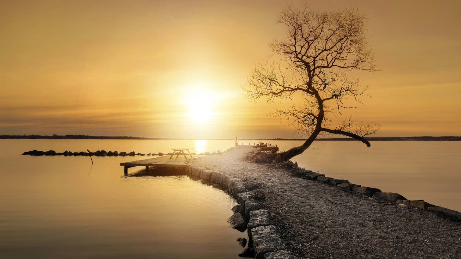 Calming Desktop, sunrise, golden sunset, Full HD Desktop Wallpaper