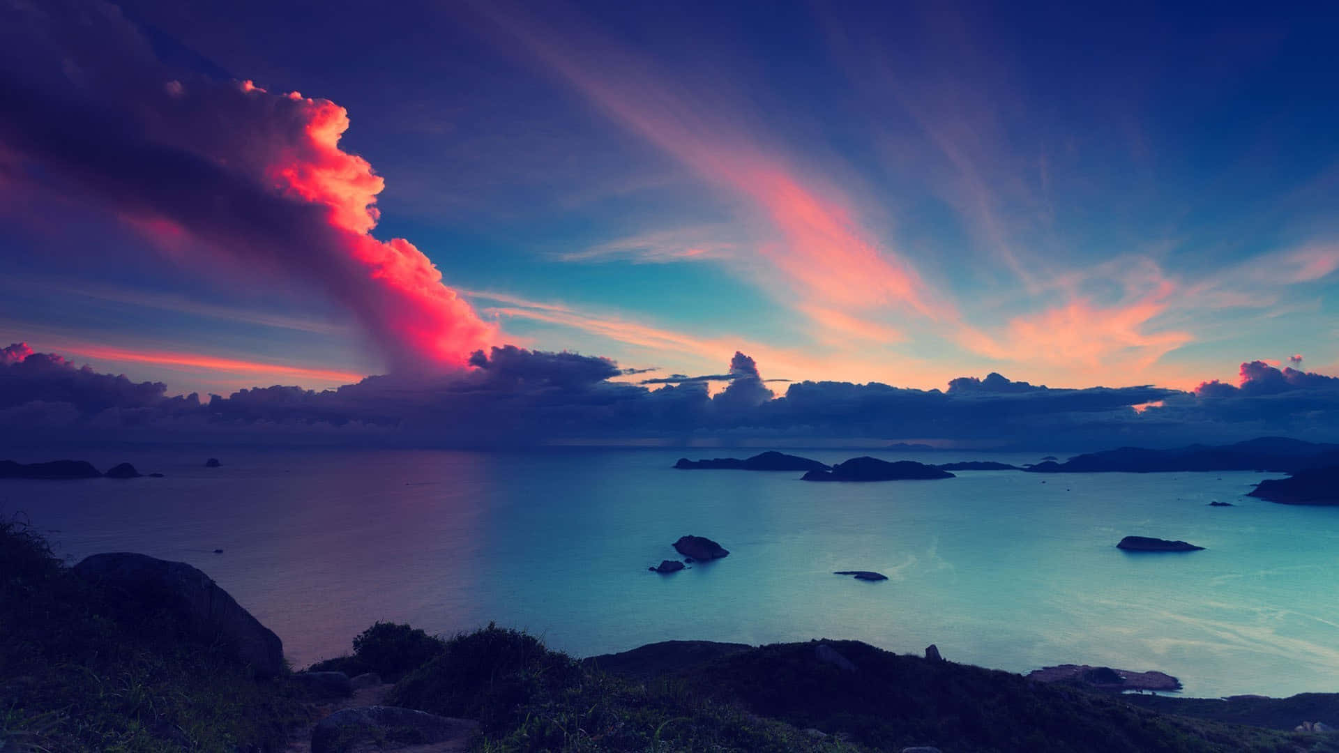 Calming Desktop, Orange Thick Cloud, sunset, Full HD Desktop Wallpaper