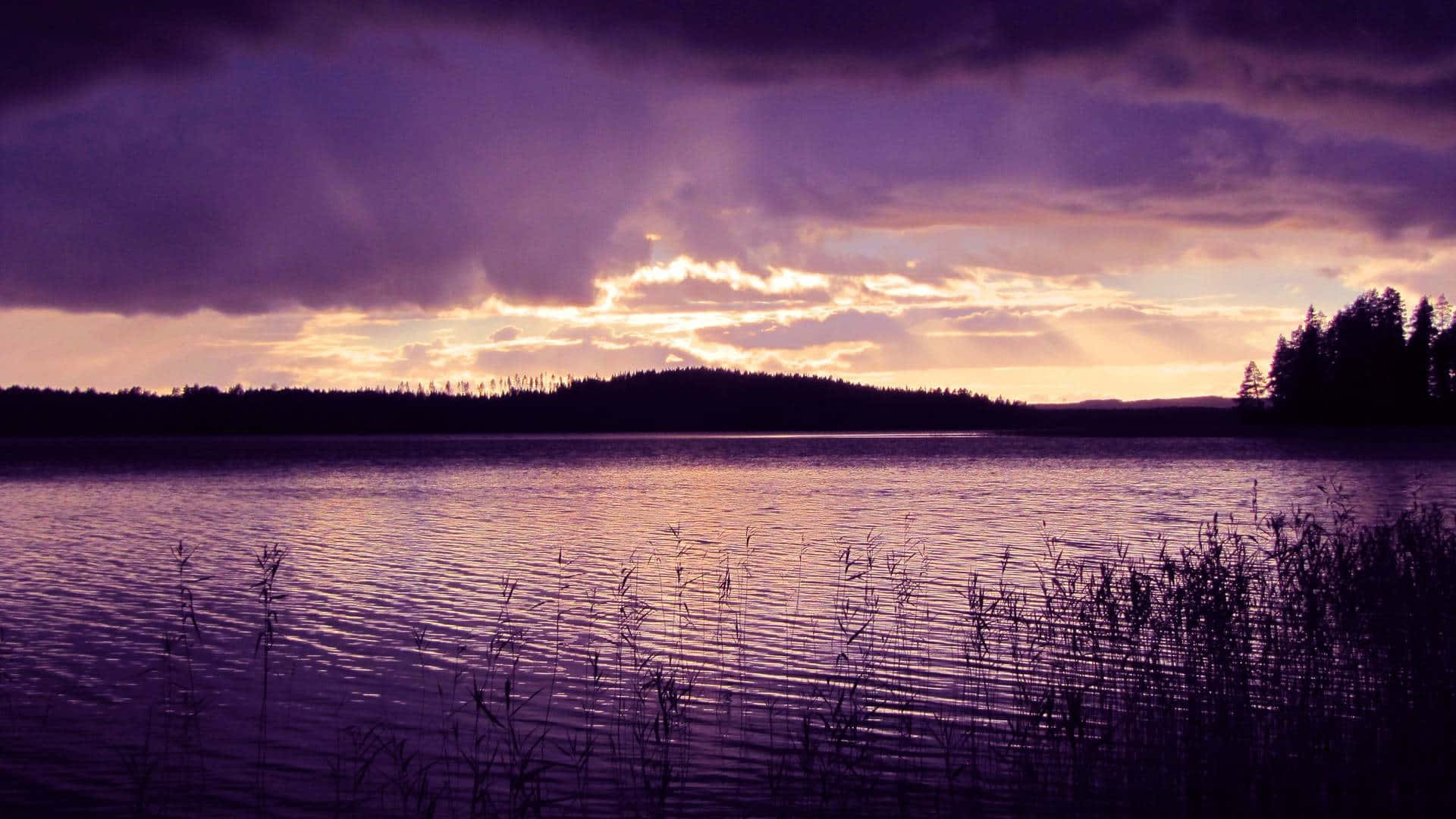 Calming Desktop, dark purple sky, serene lake, Full HD Desktop Wallpaper
