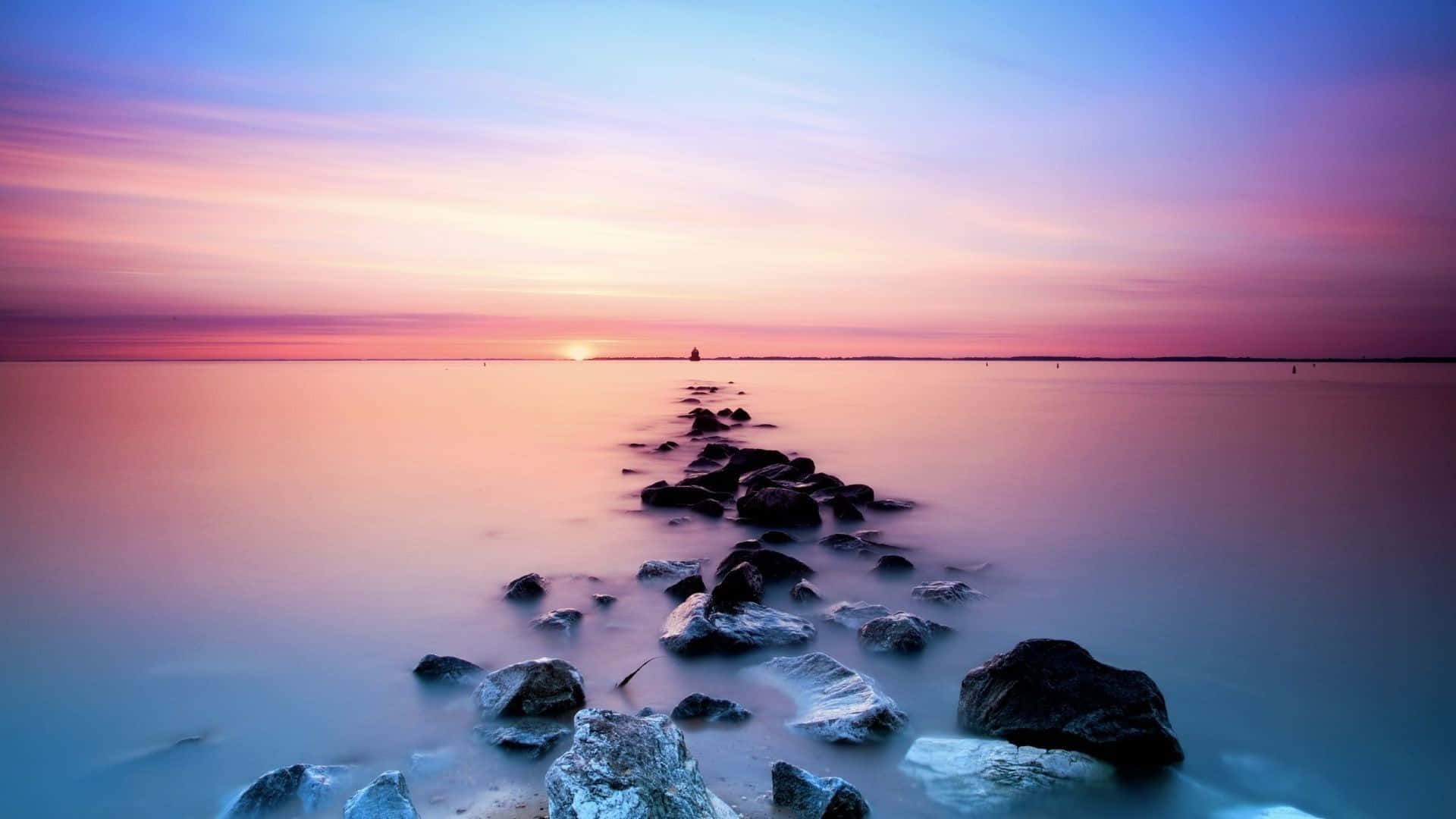 Calm Shore Aesthetic Desktop, sunset, calm waters, Full HD Desktop Wallpaper