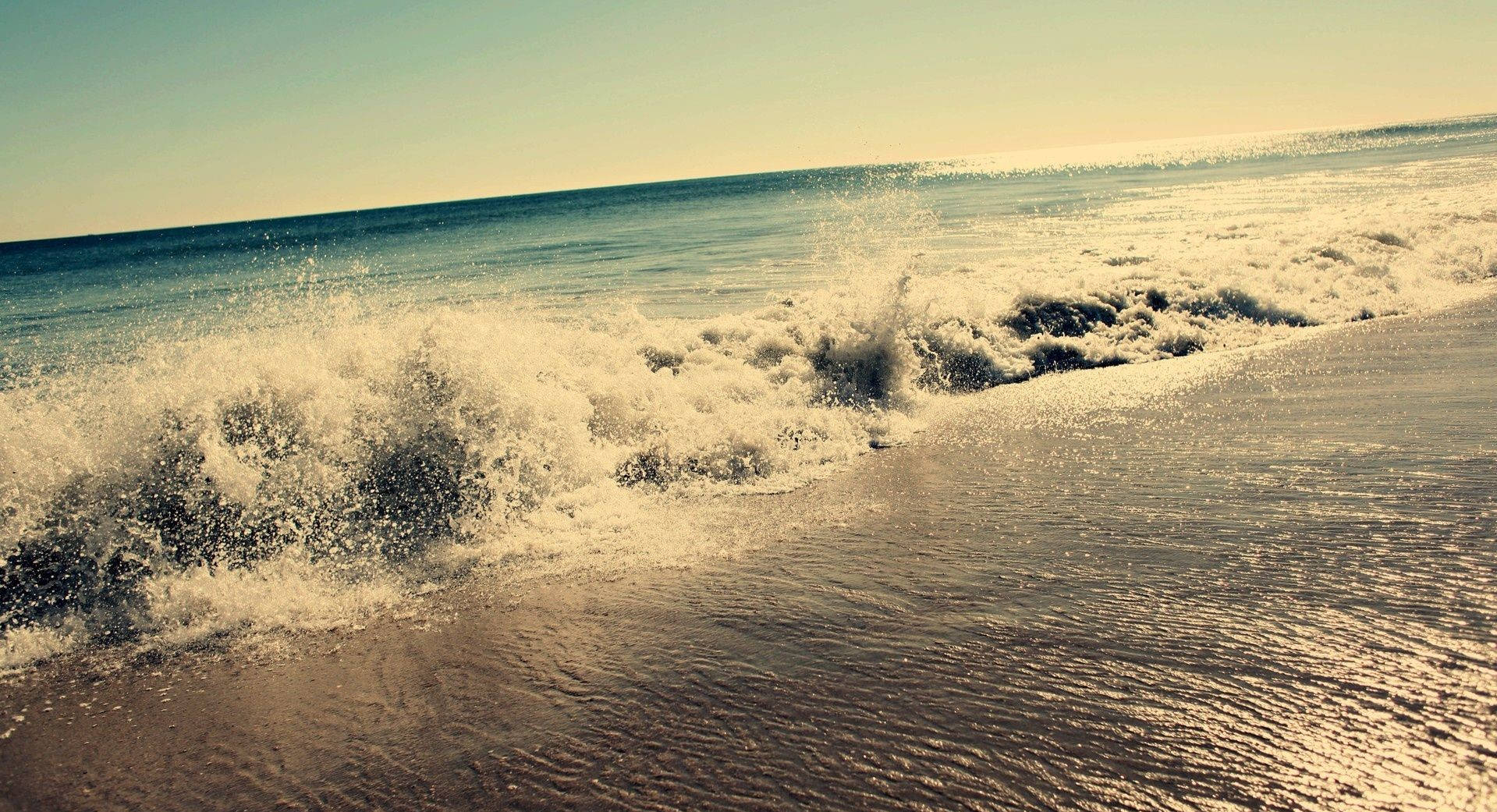 ocean waves, sandy shore, sunlit, HD Desktop Wallpaper