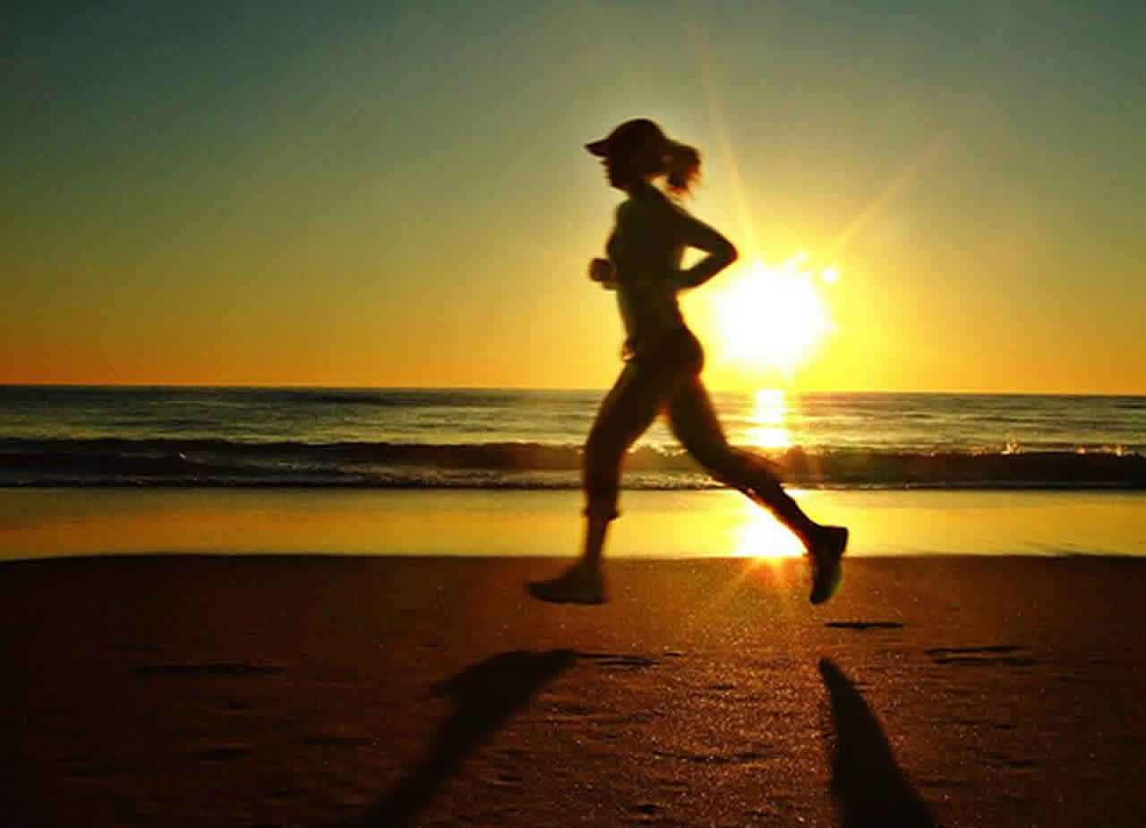 runner, beach, sunset, HD Desktop Wallpaper