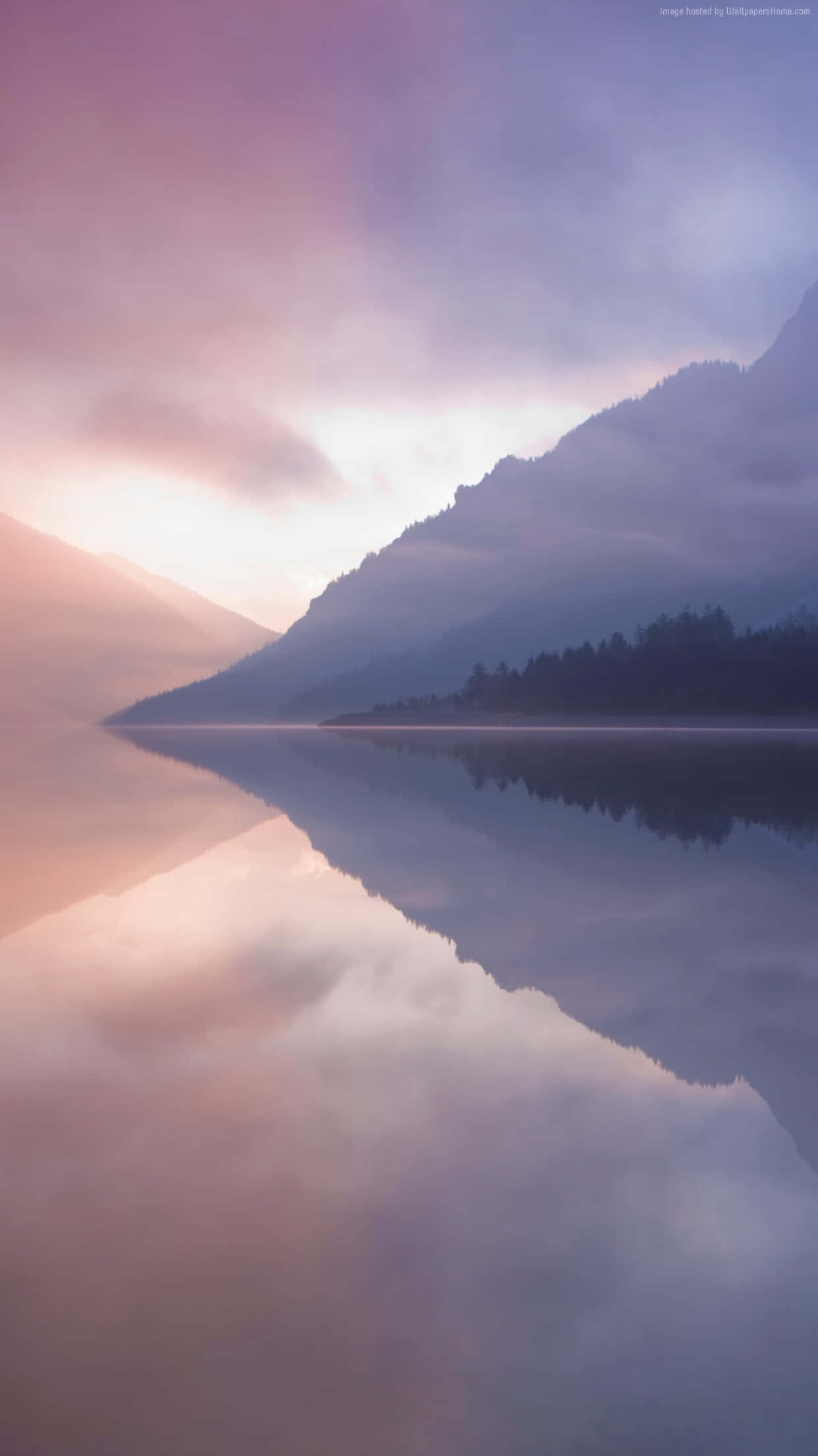 mountain lake, pastel sunrise sky, soft pink and purple clouds, Full HD Phone Wallpaper